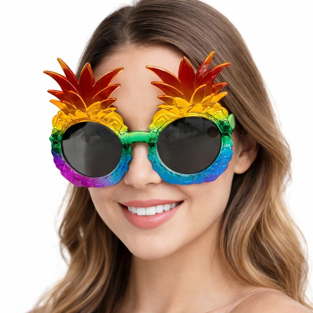 Mey İthalat® Tropikal Ananas Tasarımlı Renkli Hawaii Parti Gözlüğü