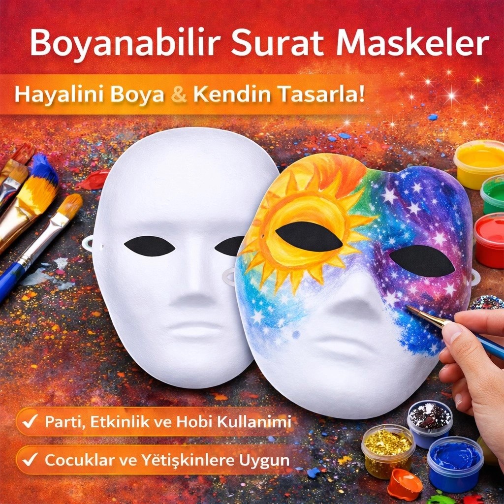 Mey İthalat® Boyanabilir Surat Model Maske – Lastikli | Kendin Tasarla