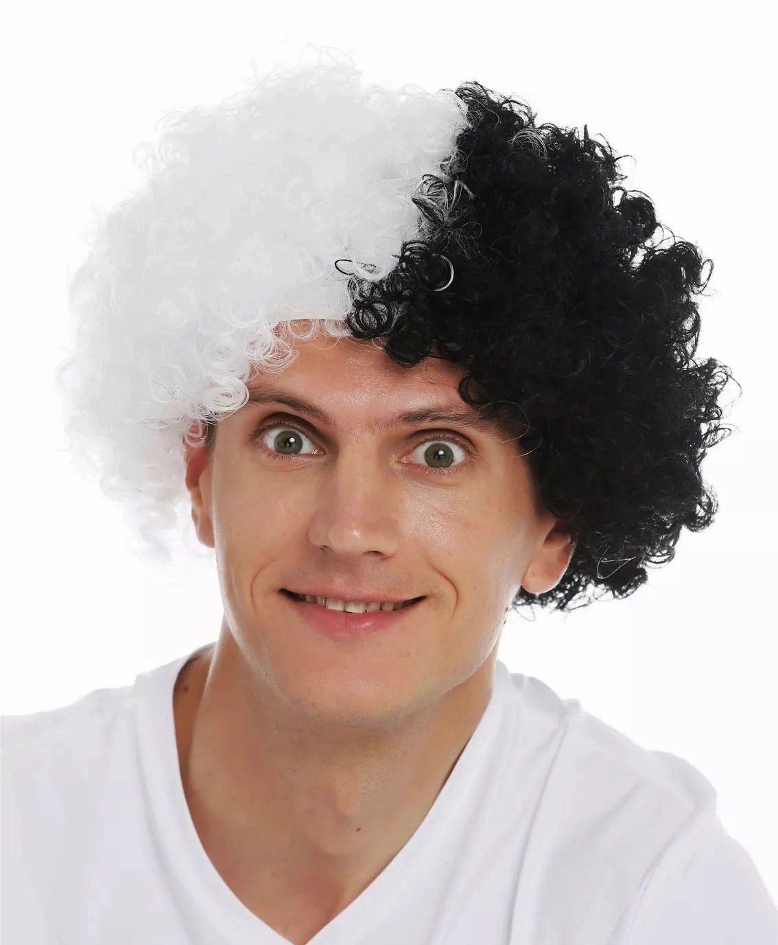 Mey İthalat® Siyah Beyaz Kıvırcık Afro Bonus Peruk Taraftar Bonus Saç