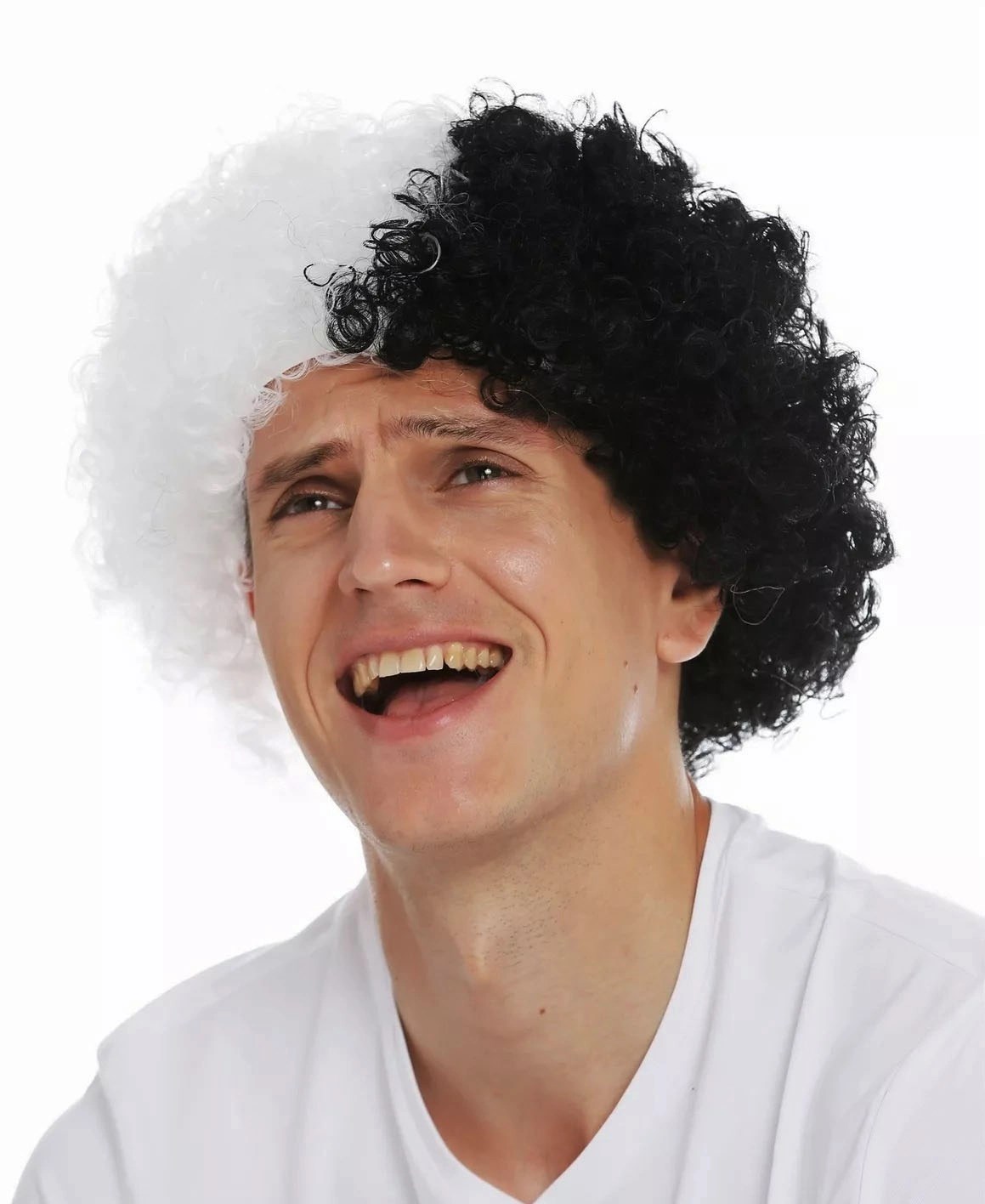 Mey İthalat® Siyah Beyaz Kıvırcık Afro Bonus Peruk Taraftar Bonus Saç