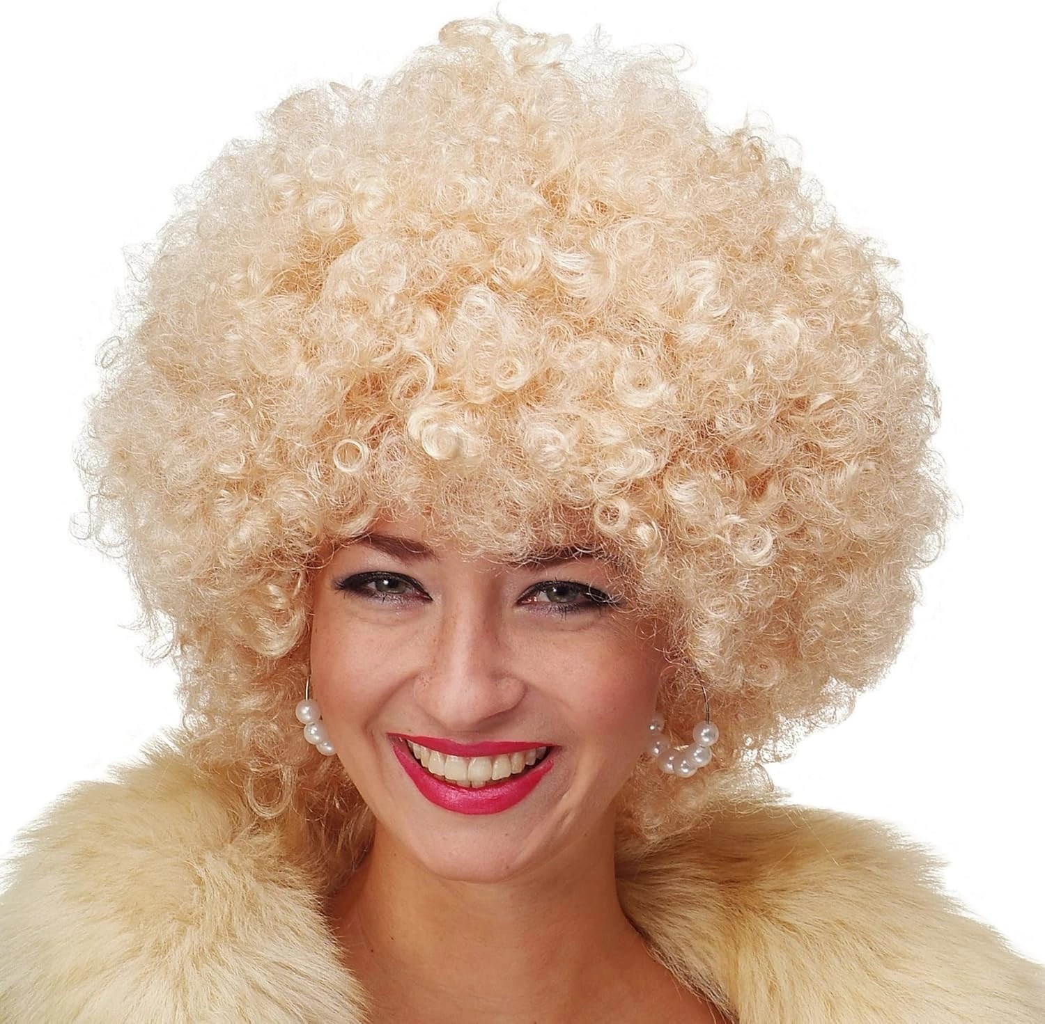Mey İthalat® Altın Renk Kıvırcık Afro Bonus Peruk Saç Parti Peruğu Platin Gold