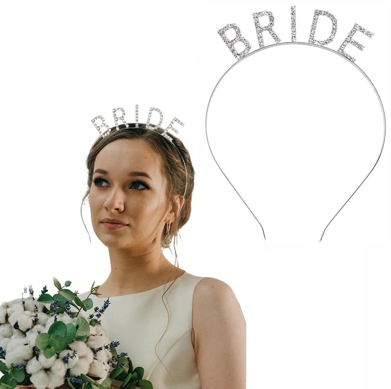 Mey İthalat® Gümüş Renk Bekarlığa Veda Kristal Taş Bride Tacı İthal 16x10 cm