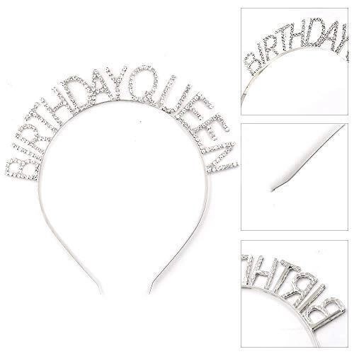 Mey İthalat® Gümüş Renk Kristal Taşlı Parlak Birthday Queen Yazılı Kraliçe Taç 16x17 cm