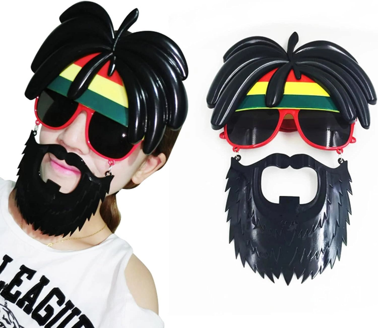 Mey İthalat® Rasta Peruklu Rasta Sakallı Bob Marley Bıyıklı Parti Gözlüğü 27x18 cm