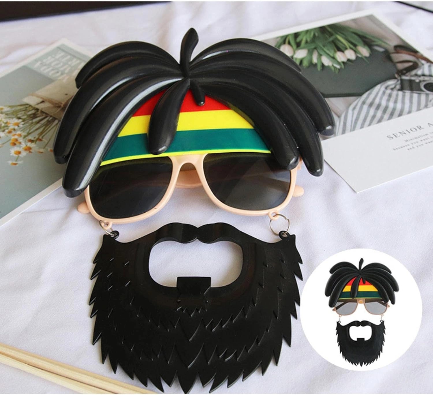Mey İthalat® Rasta Peruklu Rasta Sakallı Bob Marley Bıyıklı Parti Gözlüğü 27x18 cm
