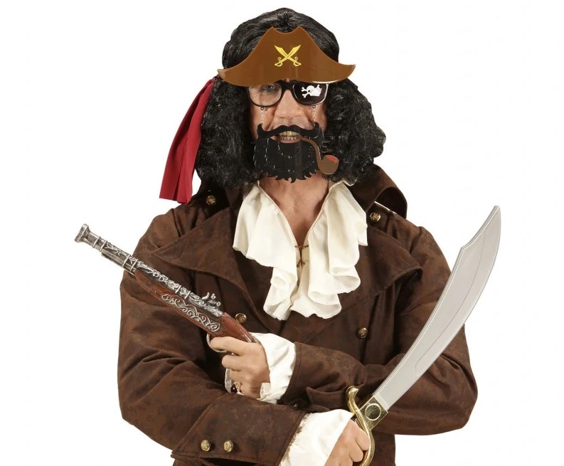 Mey İthalat® Kahve Renk Şapkalı Siyah Sakallı Pipolu Jack Sparrow Denizci Korsan Gözlüğü 24x25 cm
