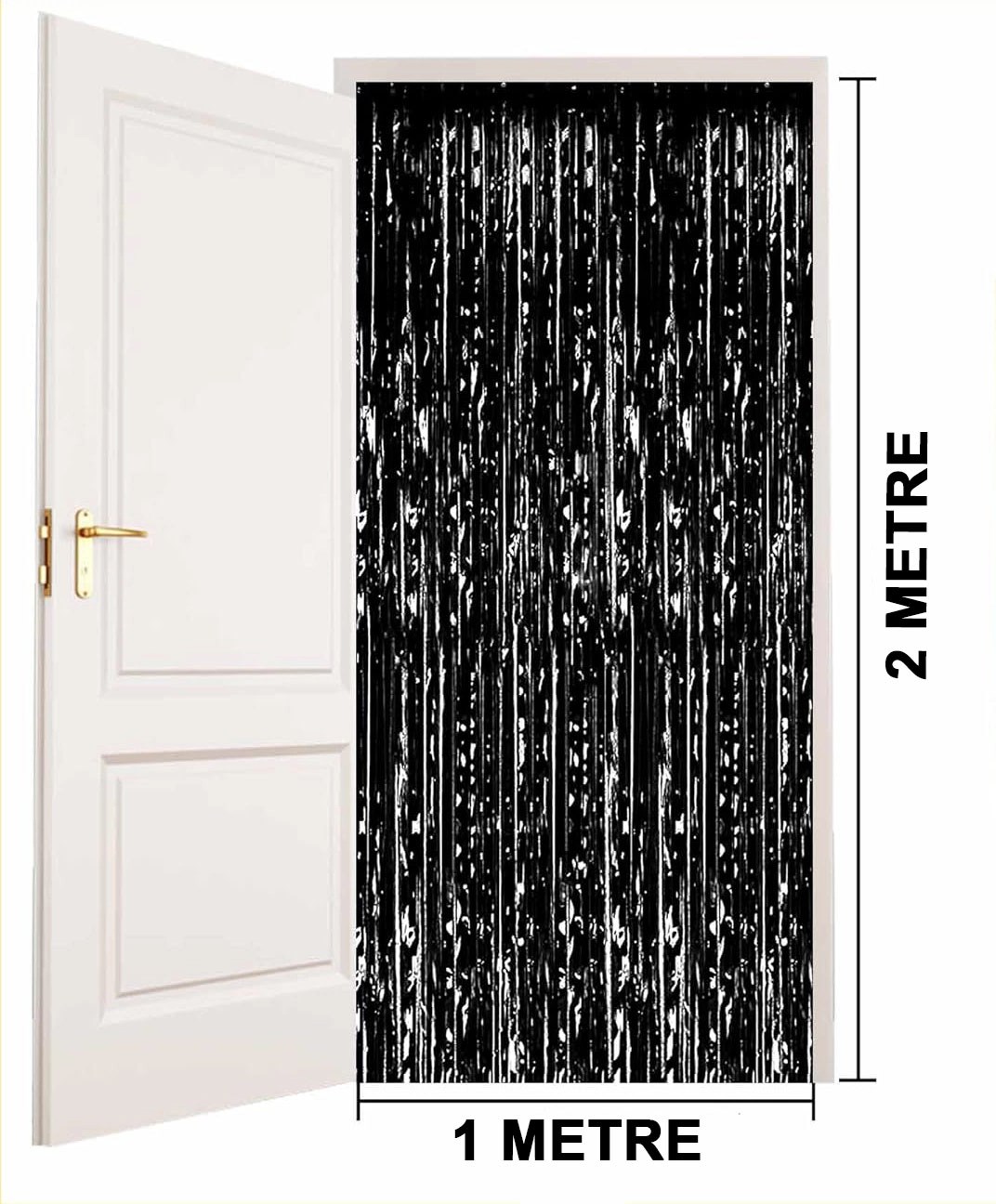 Mey İthalat® Siyah Renk Ekstra Metalize Parlak Saçaklı Arka Fon Perde İthal A Kalite 1x2 Metre