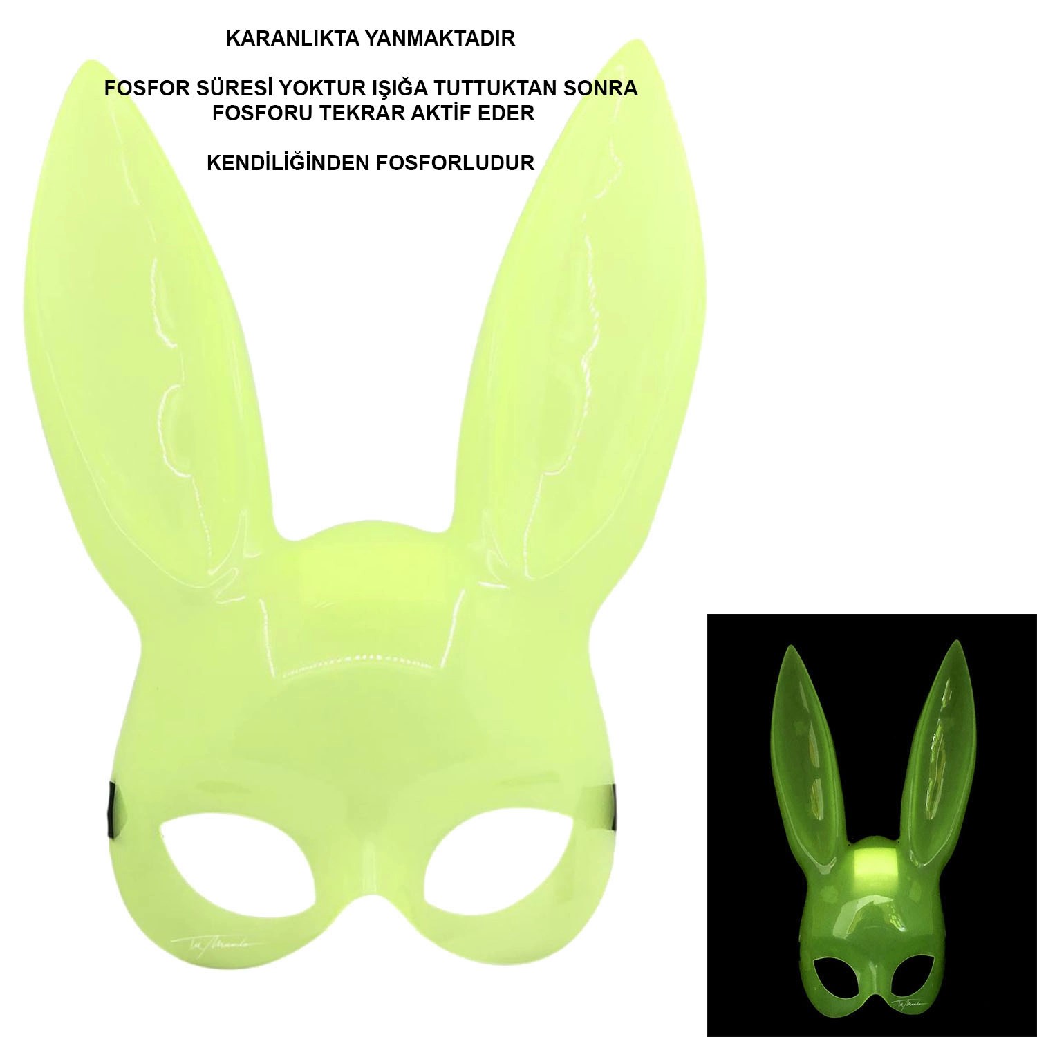 Mey İthalat® Karanlıkta Parlayan Fosforlu Tavşan Maskesi – Glow Bunny Masquerade Maske (32x22 cm)
