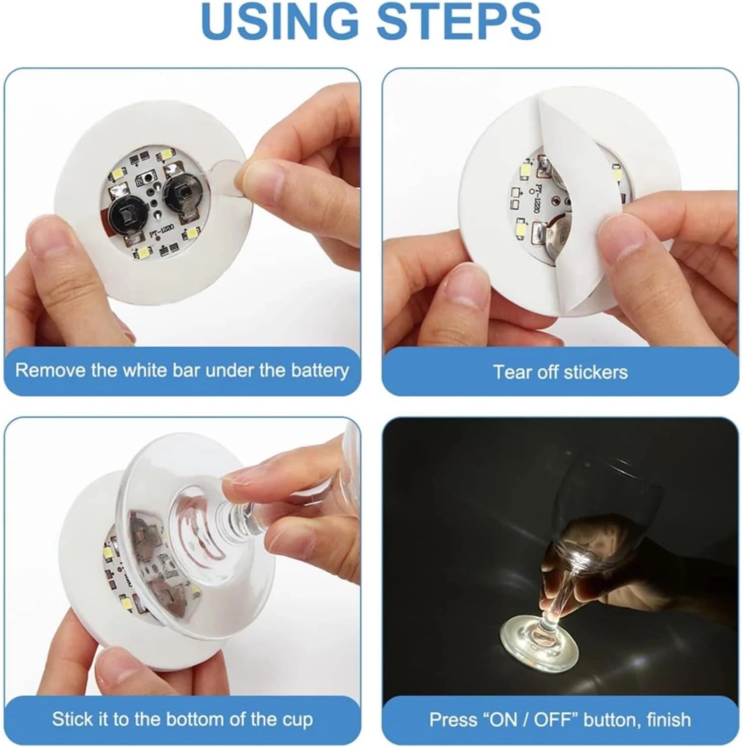 Mey İthalat® Işıklı Yapışkanlı Bardak Altı Aparatı Ledli 3 Modlu 6 cm Çap 1 Adet