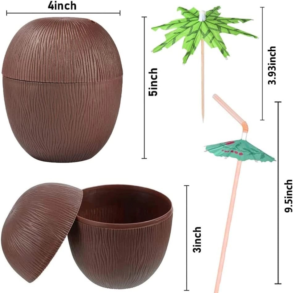 Mey İthalat® Hindistan Cevizi Hawaii Luau Aloha Pipetli İçecek Kabı Bardak 10x13 cm 1 Adet