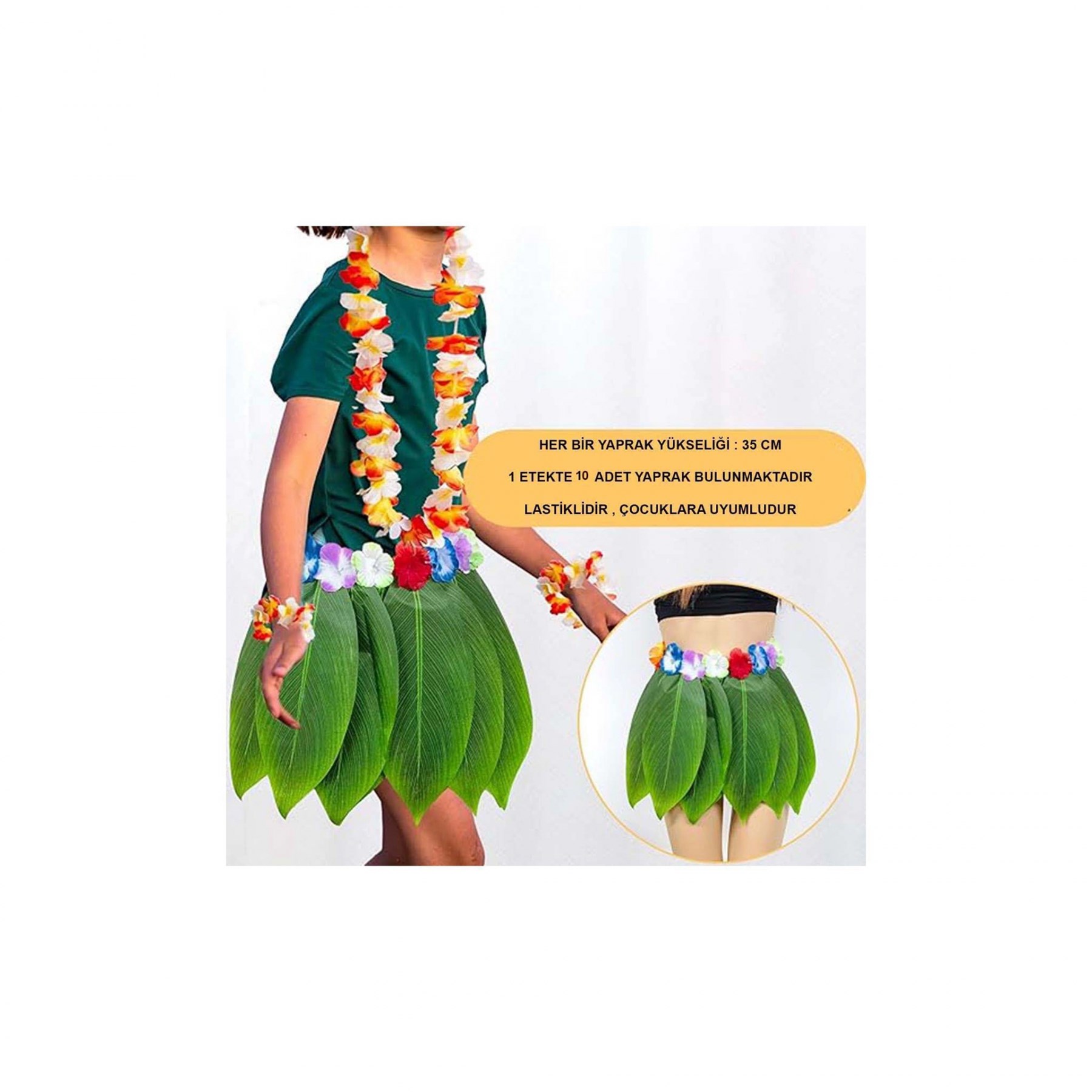 Mey İthalat® Tropikal Esintili Hawaii Yapraklı Parti Eteği Çocuk Boy