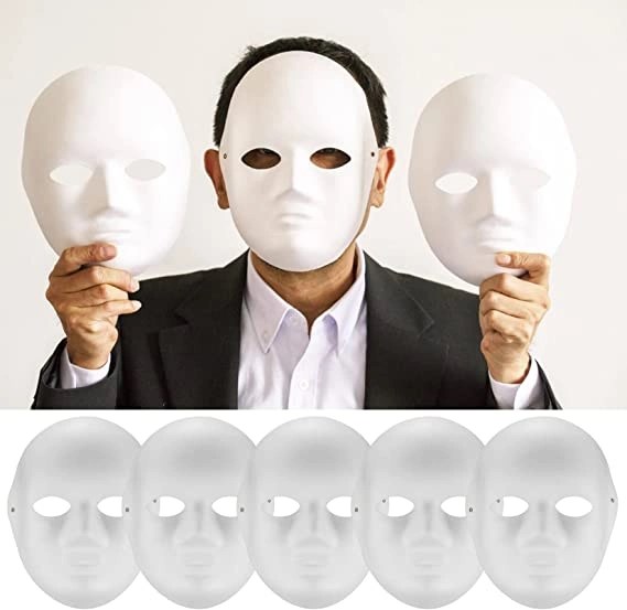 Mey İthalat® Beyaz Renk Boyanabilir Anonim Tam Yüz Cosplay Maske 24x18 cm