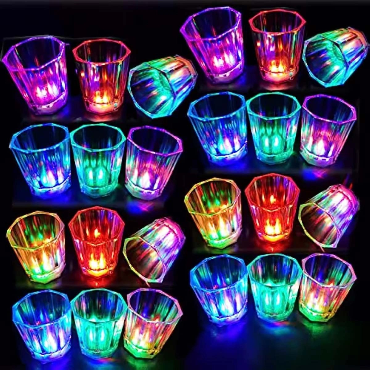 Mey İthalat® Renkli Led Parlayan Fiber Optik Glow Işıklı Bardak 5,5 x 5,5 cm 1 Adet