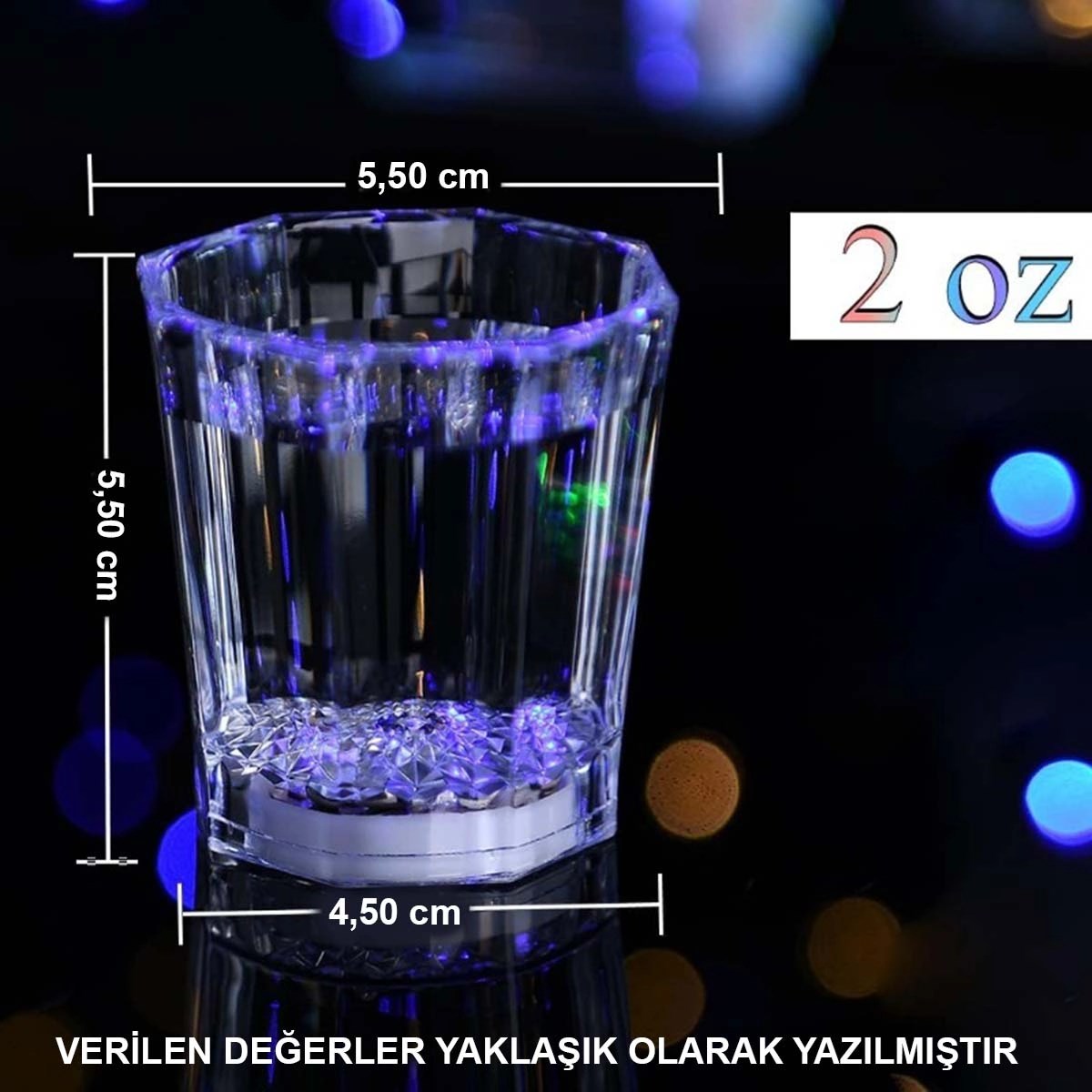 Mey İthalat® Renkli Led Parlayan Fiber Optik Glow Işıklı Bardak 5,5 x 5,5 cm 1 Adet