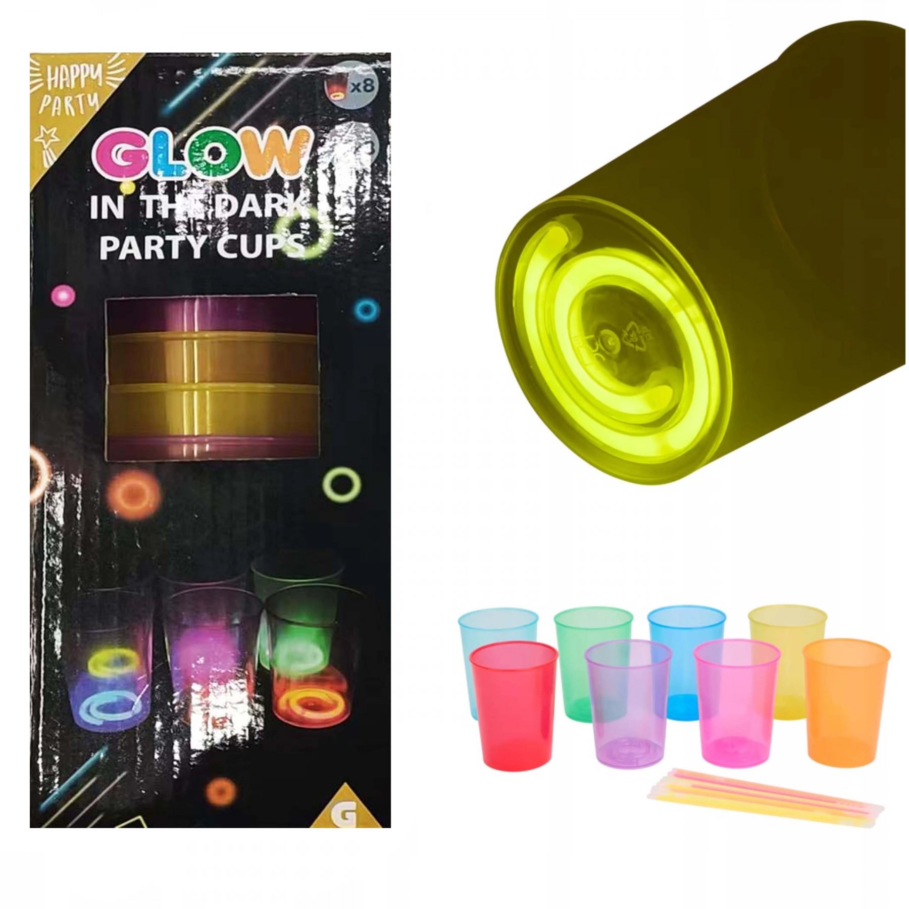 Mey İthalat® Karanlıkta Yanan Gece Işığı Mega Glow Bardaklar 8 Adet 8.5 x 10.5 cm