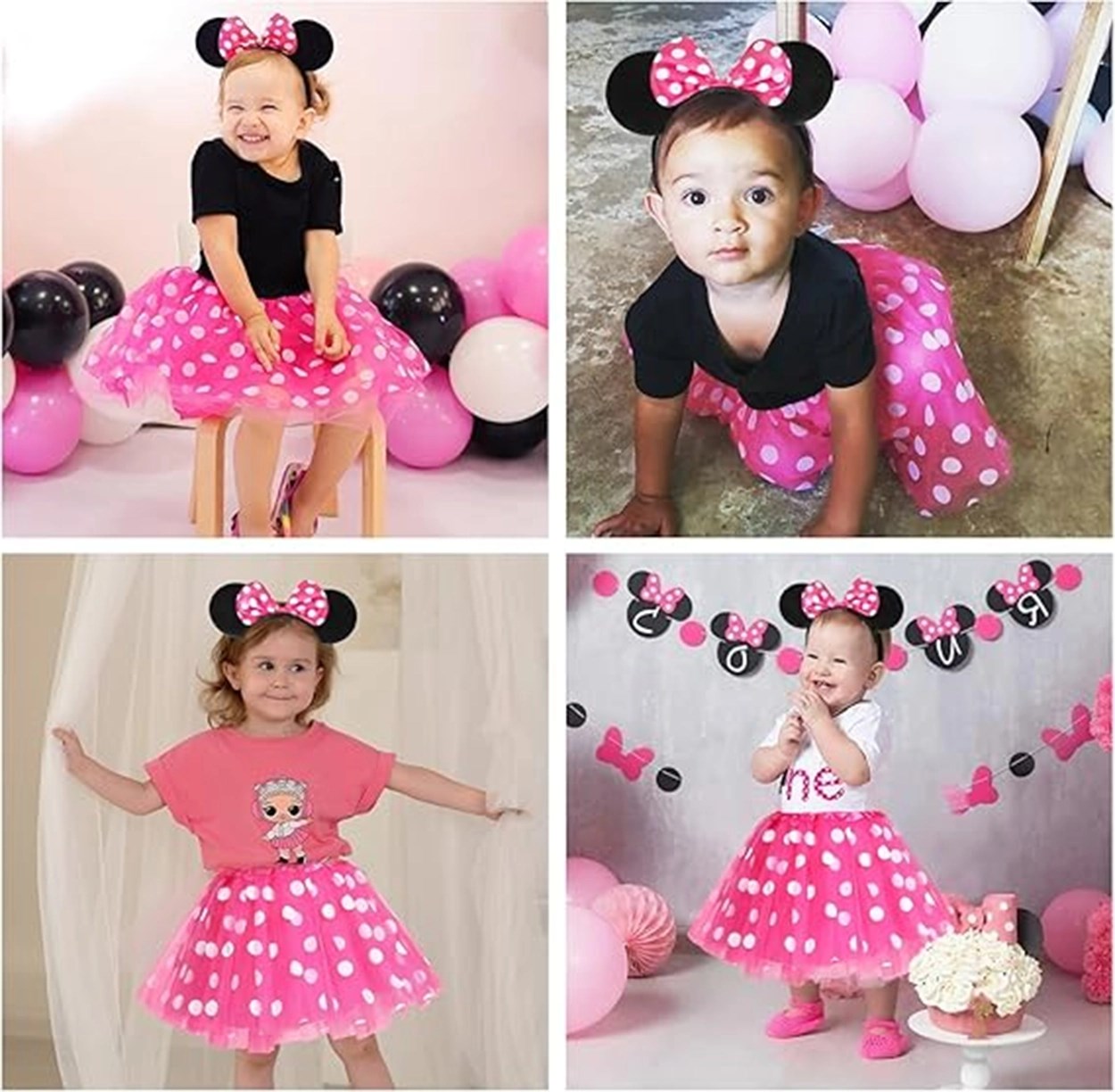 Mey İthalat® Pembe Fiyonklu Minnie Mouse Tacı Mini Kulak