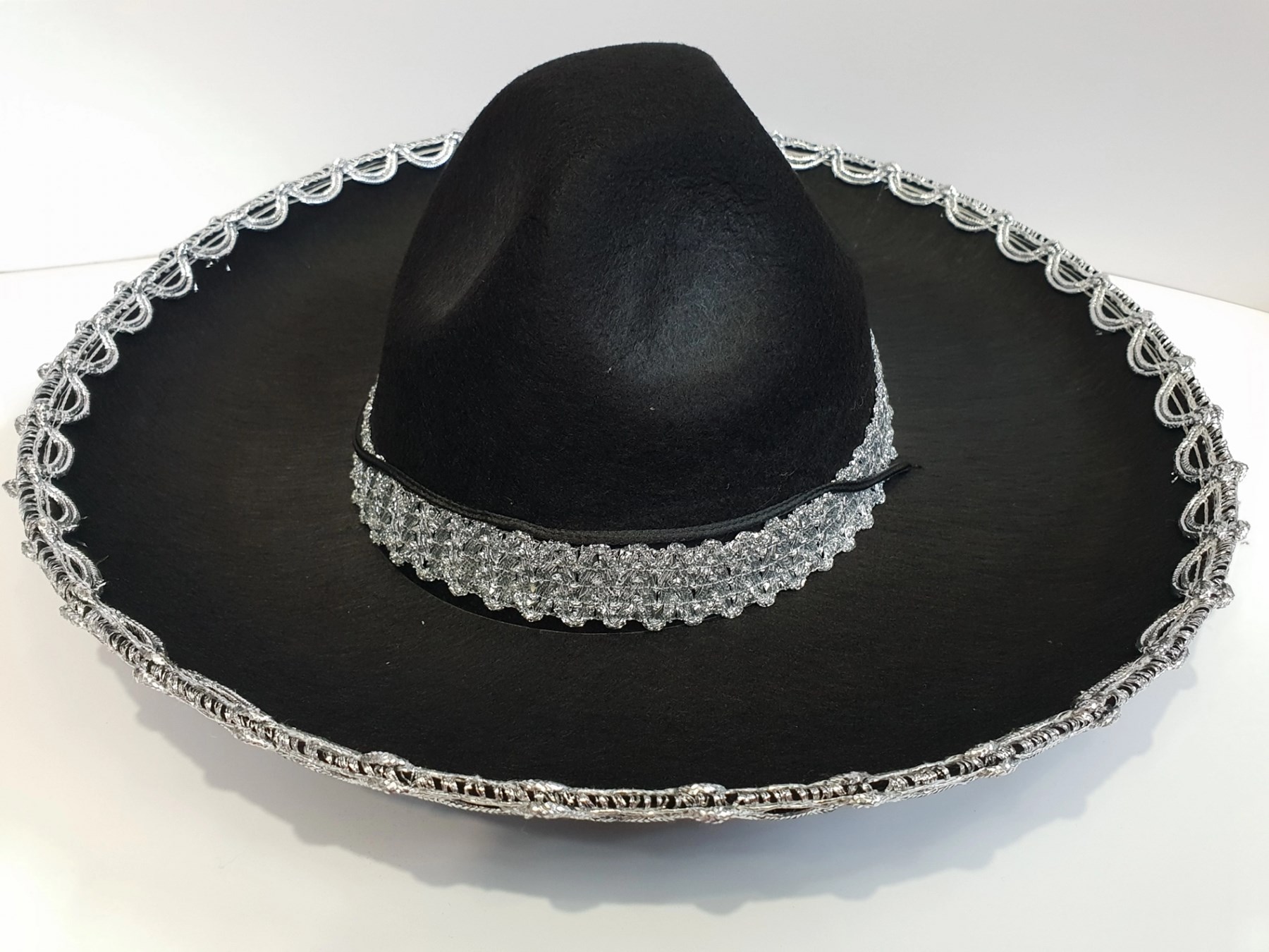 Mey İthalat® Gümüş Renk Şeritli Meksika Mariachi Latin Şapkası 55 cm Çocuk