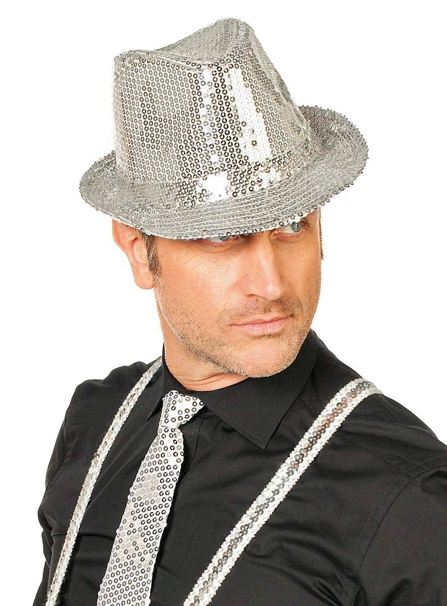 Mey İthalat® Disko Star Gümüş Payetli Fötr Şapka Yetişkin Boy