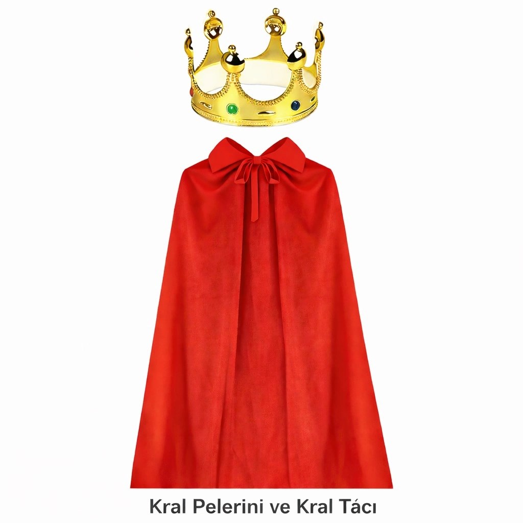 Mey İthalat® 90 cm Kral Pelerini ve Altın Kral Tacı Seti