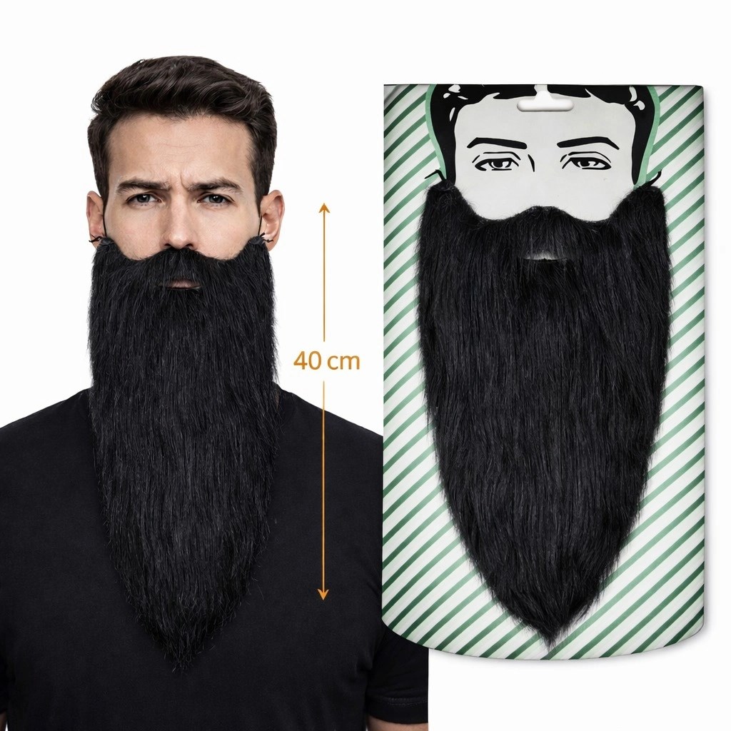 Mey İthalat® Siyah Renk Lastikli Uzun Takma Sakal 40 cm