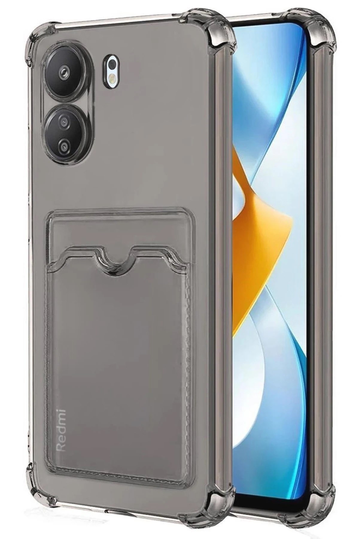 Mey İthalat®   Redmi 13C Kılıf Kart Şeffaf Silikon - Şeffaf