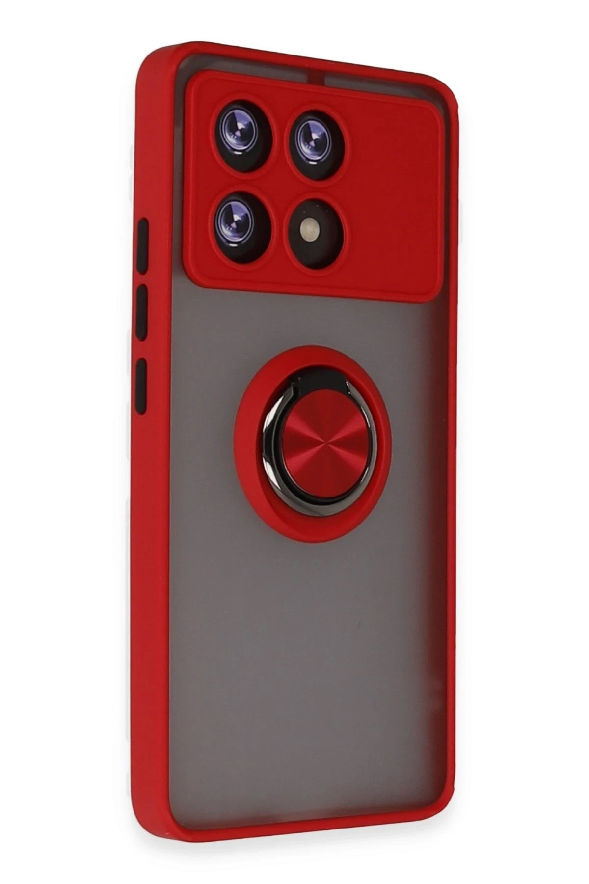 Mey İthalat®   Poco X6 Pro Kılıf Montreal Yüzüklü Silikon Kapak - Kırmızı