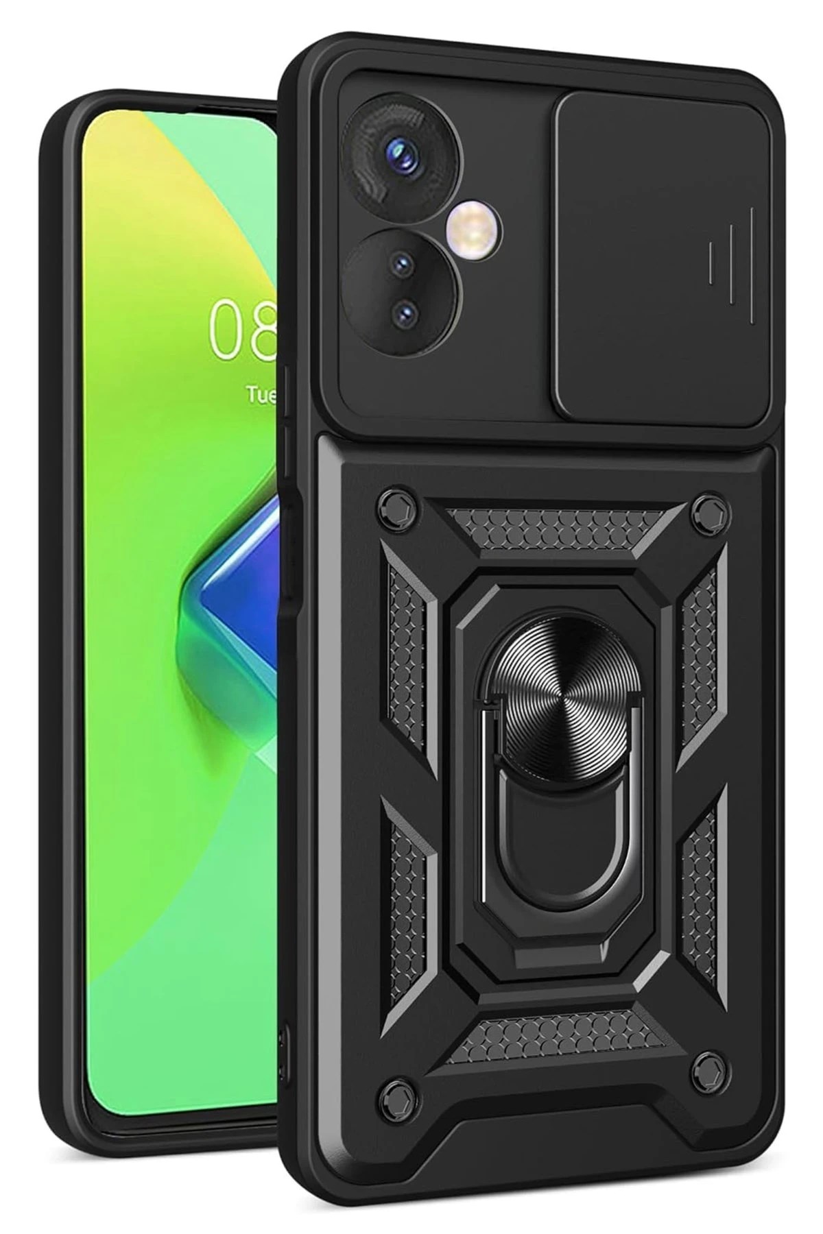 Mey İthalat®  İnfinix Hot 30 4G Kılıf Pars Lens Yüzüklü Silikon - Siyah