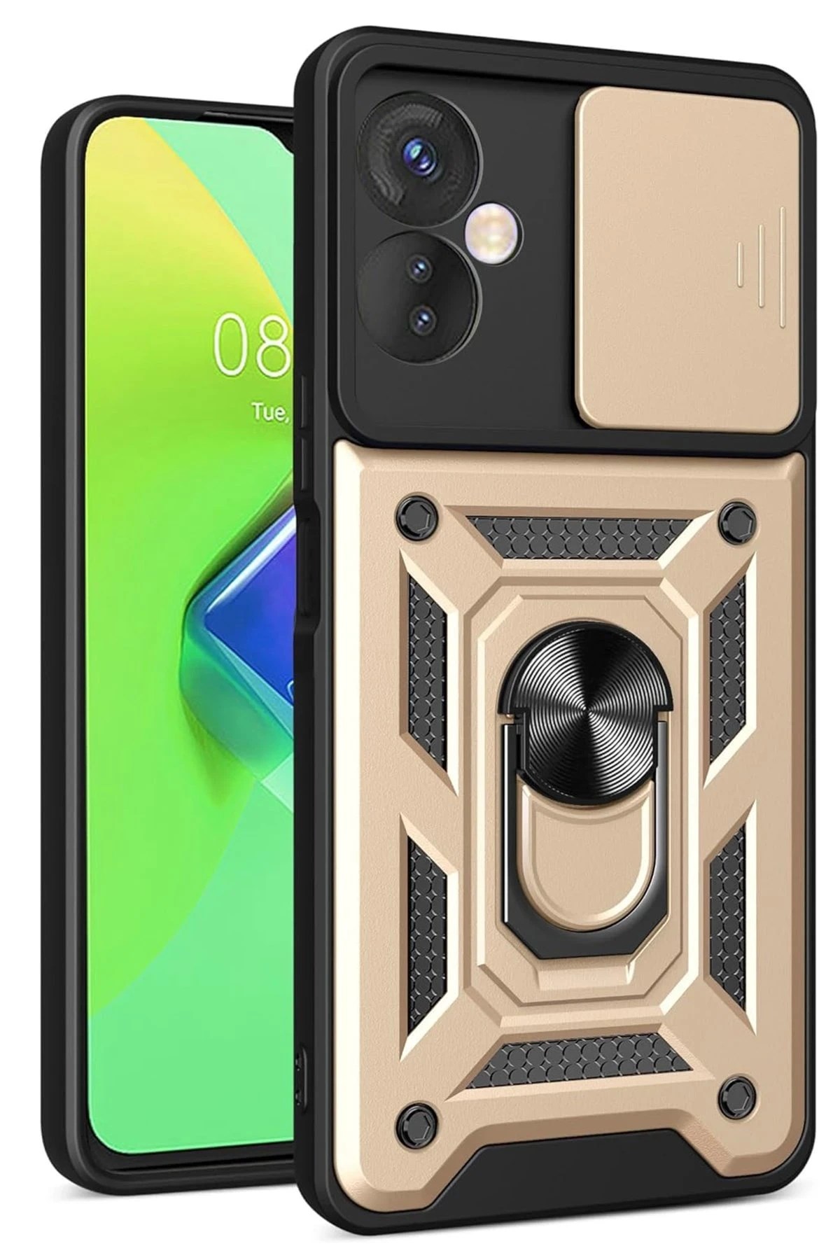 Mey İthalat®  İnfinix Hot 30 4G Kılıf Pars Lens Yüzüklü Silikon - Gold