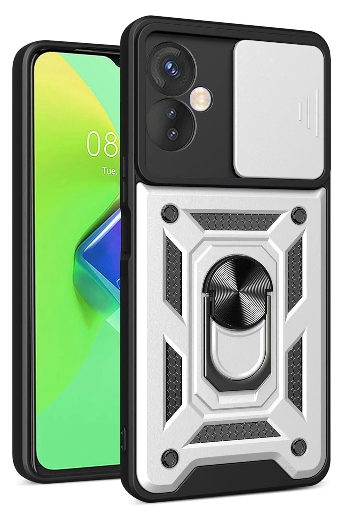 Mey İthalat®  İnfinix Hot 30 4G Kılıf Pars Lens Yüzüklü Silikon - Gümüş
