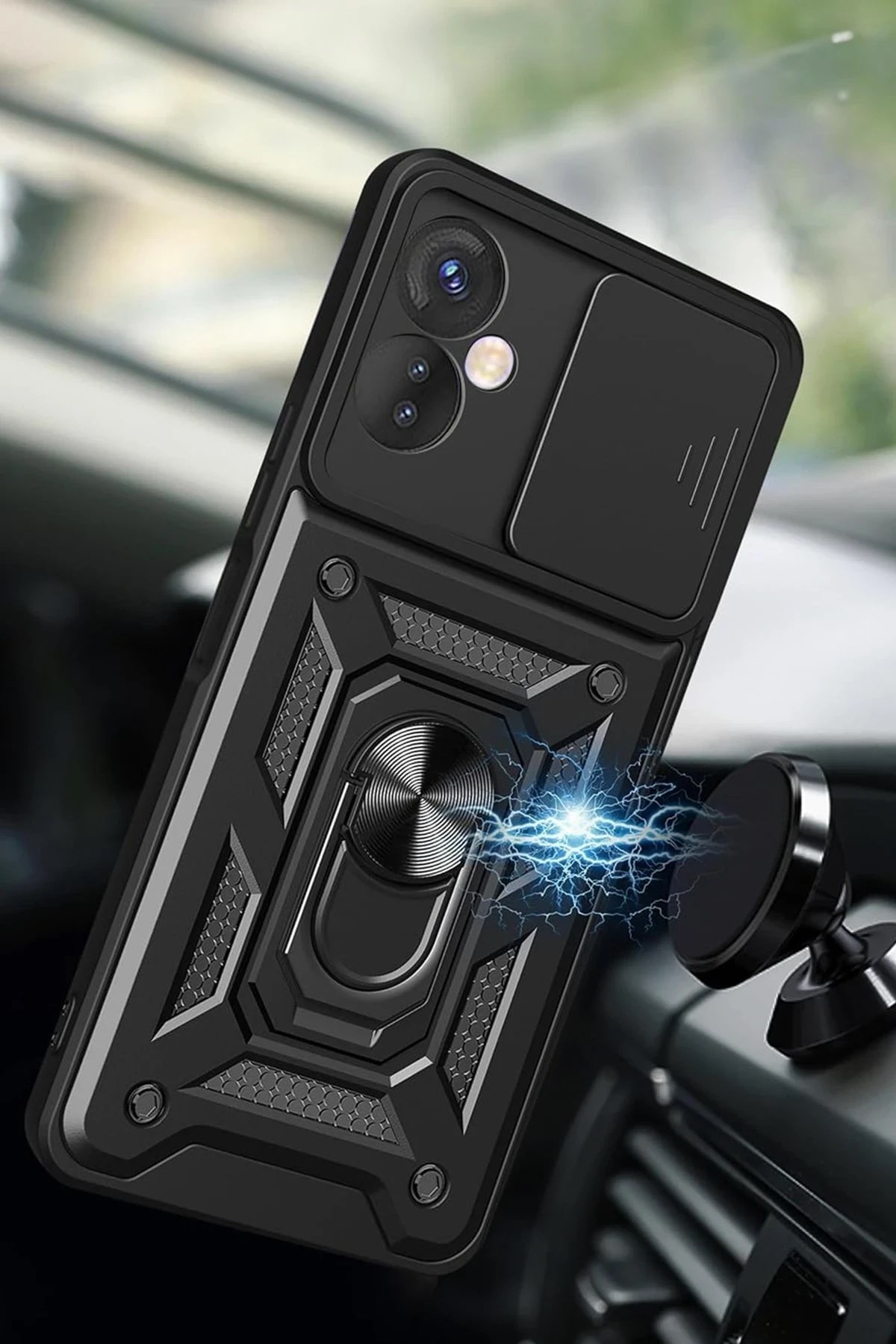 Mey İthalat®  İnfinix Hot 30 5G Kılıf Pars Lens Yüzüklü Silikon - Siyah
