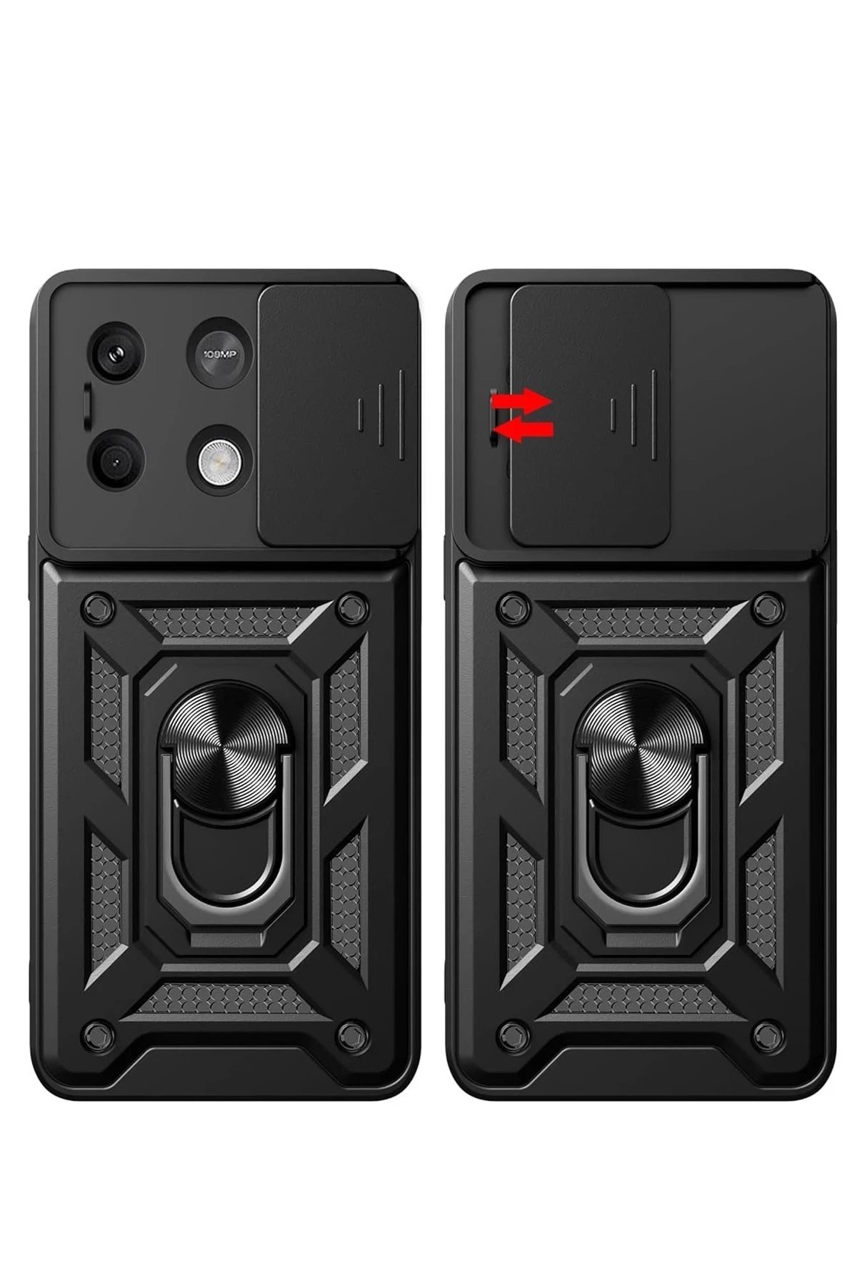 Mey İthalat®   Poco X6 Pro Kılıf Pars Lens Yüzüklü Silikon - Kırmızı