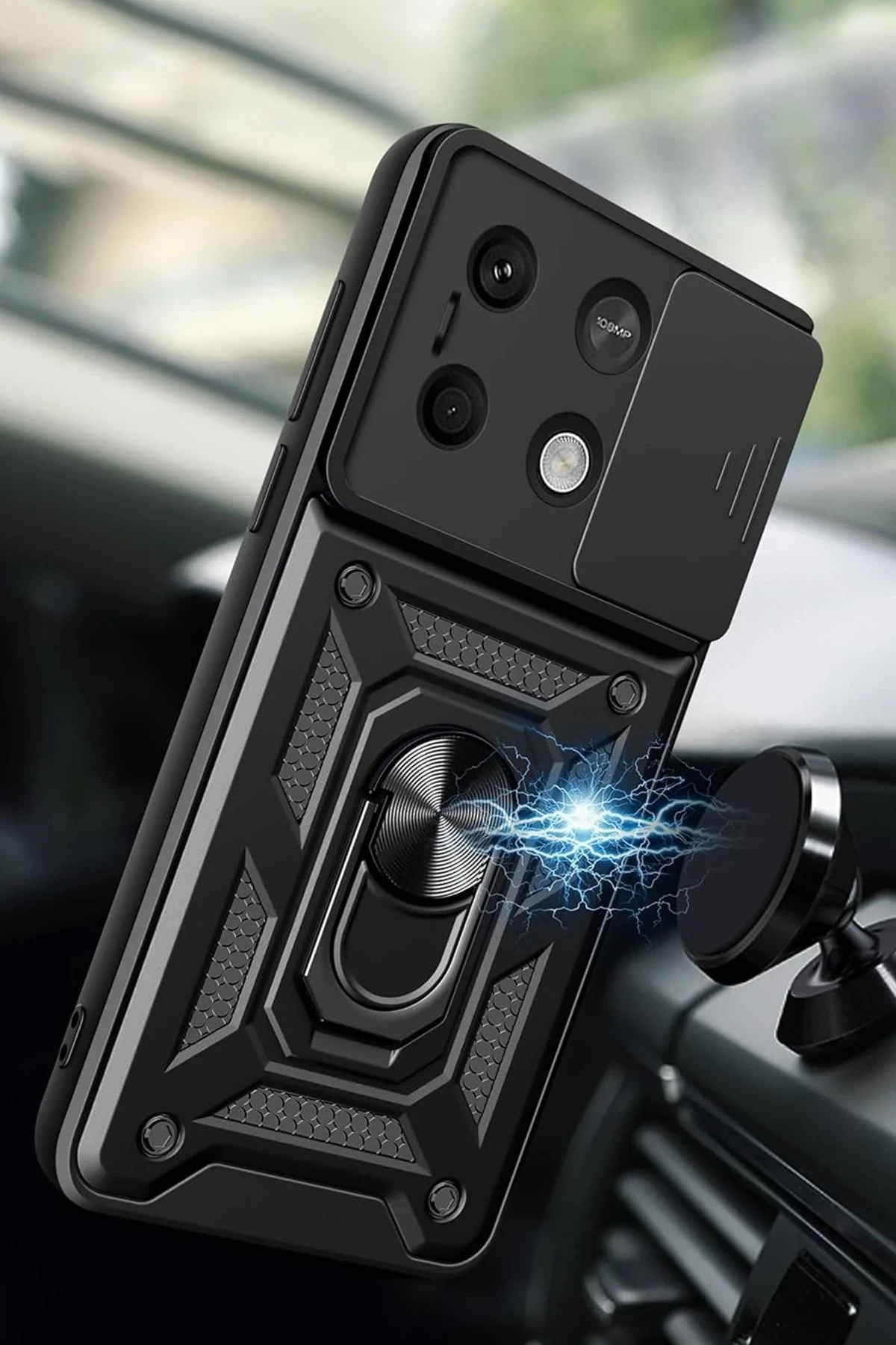 Mey İthalat®   Poco M6 Pro 4G Kılıf Pars Lens Yüzüklü Silikon - Yeşil