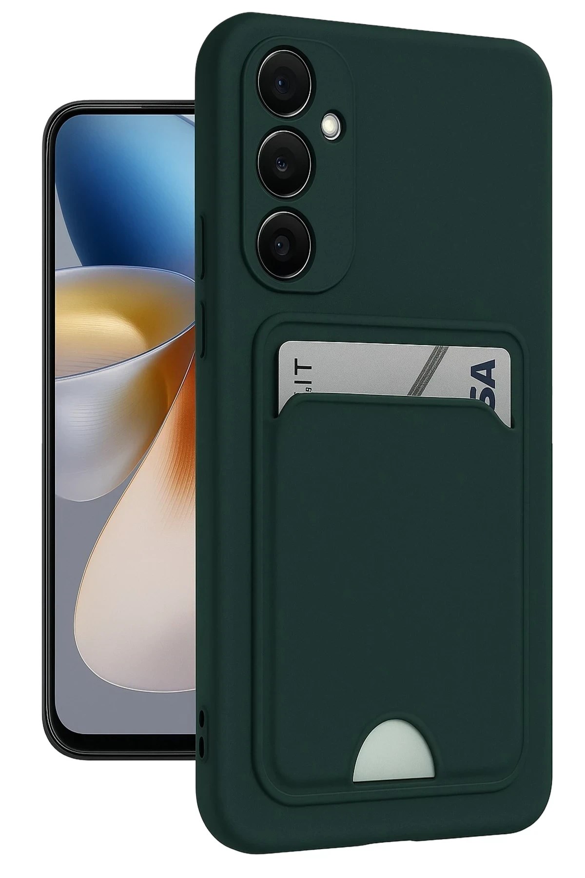 Mey İthalat®  Samsung Galaxy A55 5G Kılıf Kelvin Kartvizitli Silikon - Koyu Yeşil