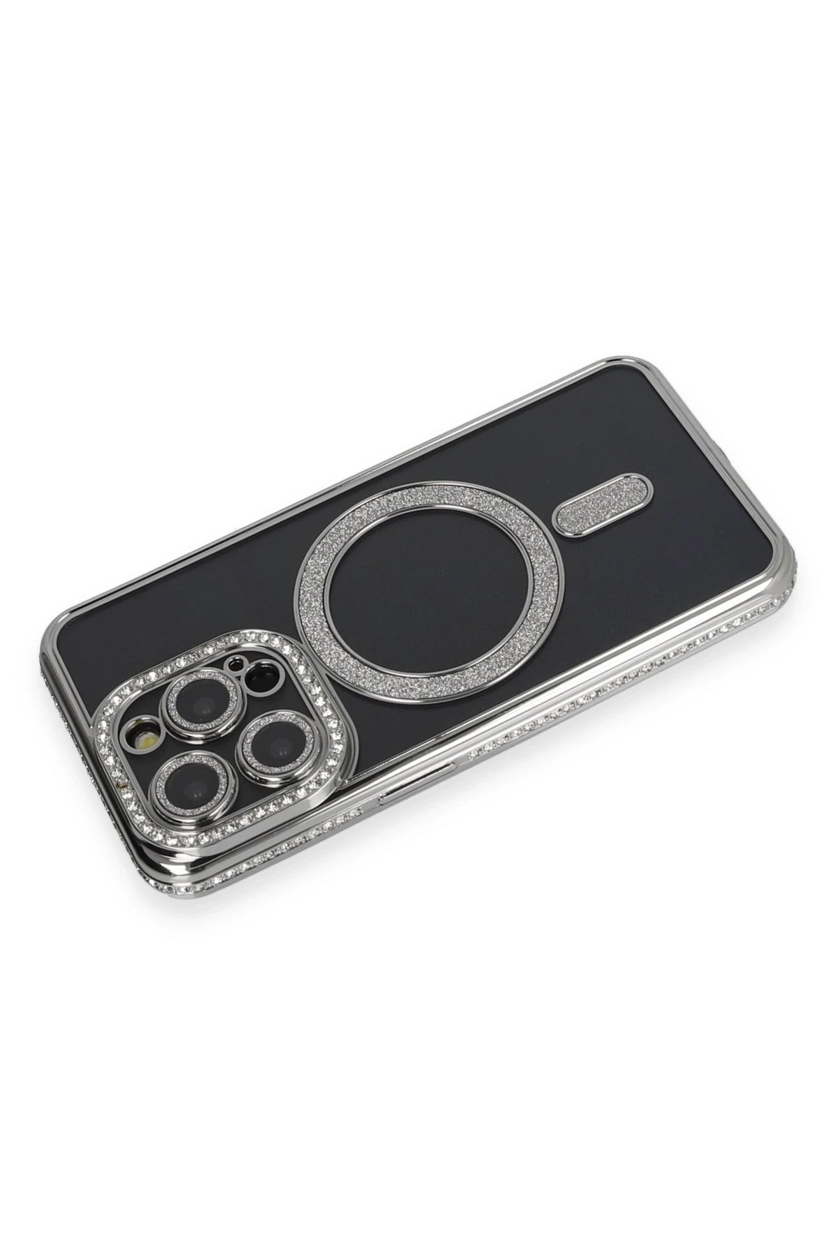 Mey İthalat®  iPhone 14 Pro Max Kılıf Joke Simli Magneticsafe Kılıf - Gri