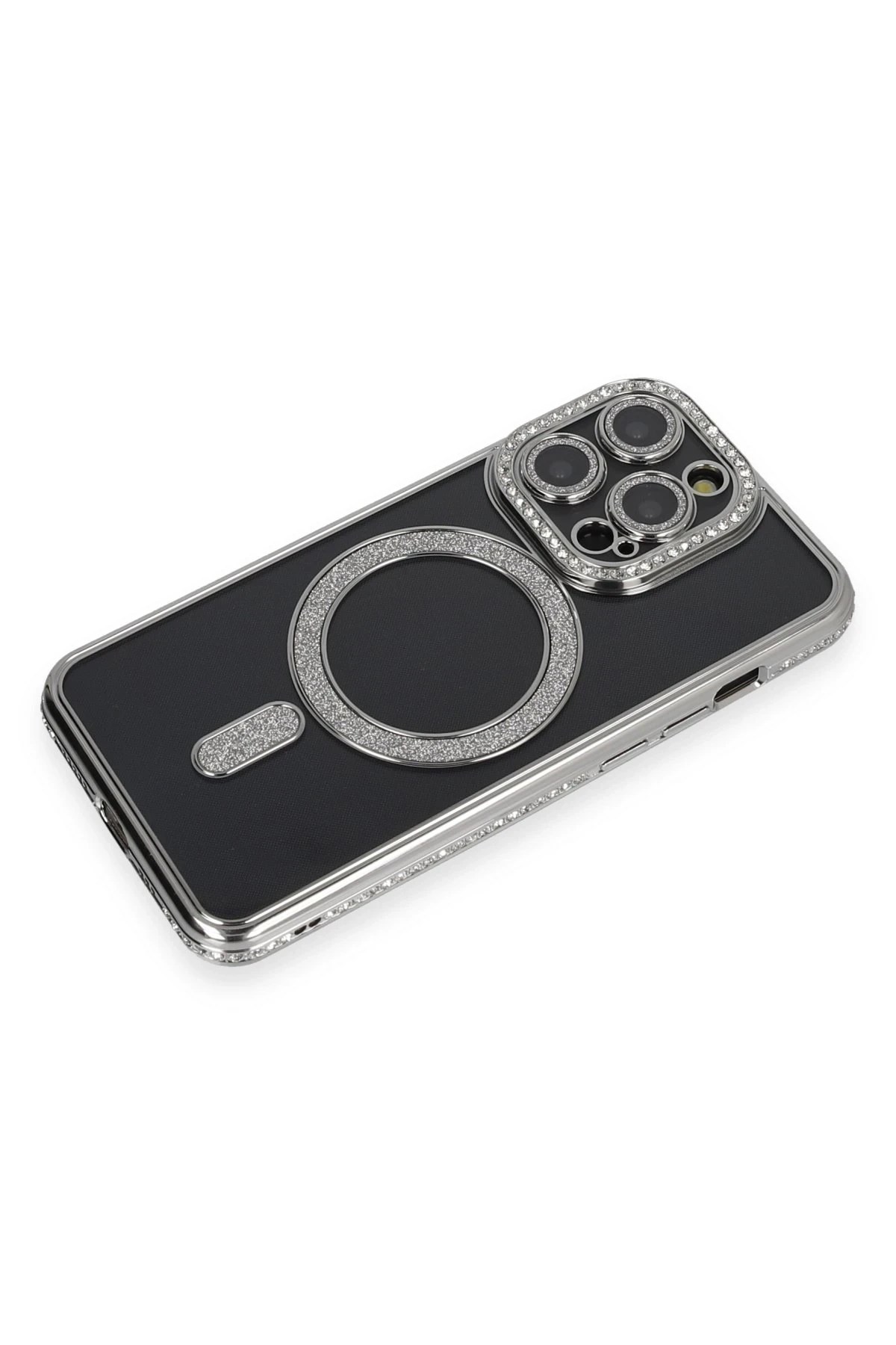 Mey İthalat®  iPhone 14 Pro Max Kılıf Joke Simli Magneticsafe Kılıf - Gri