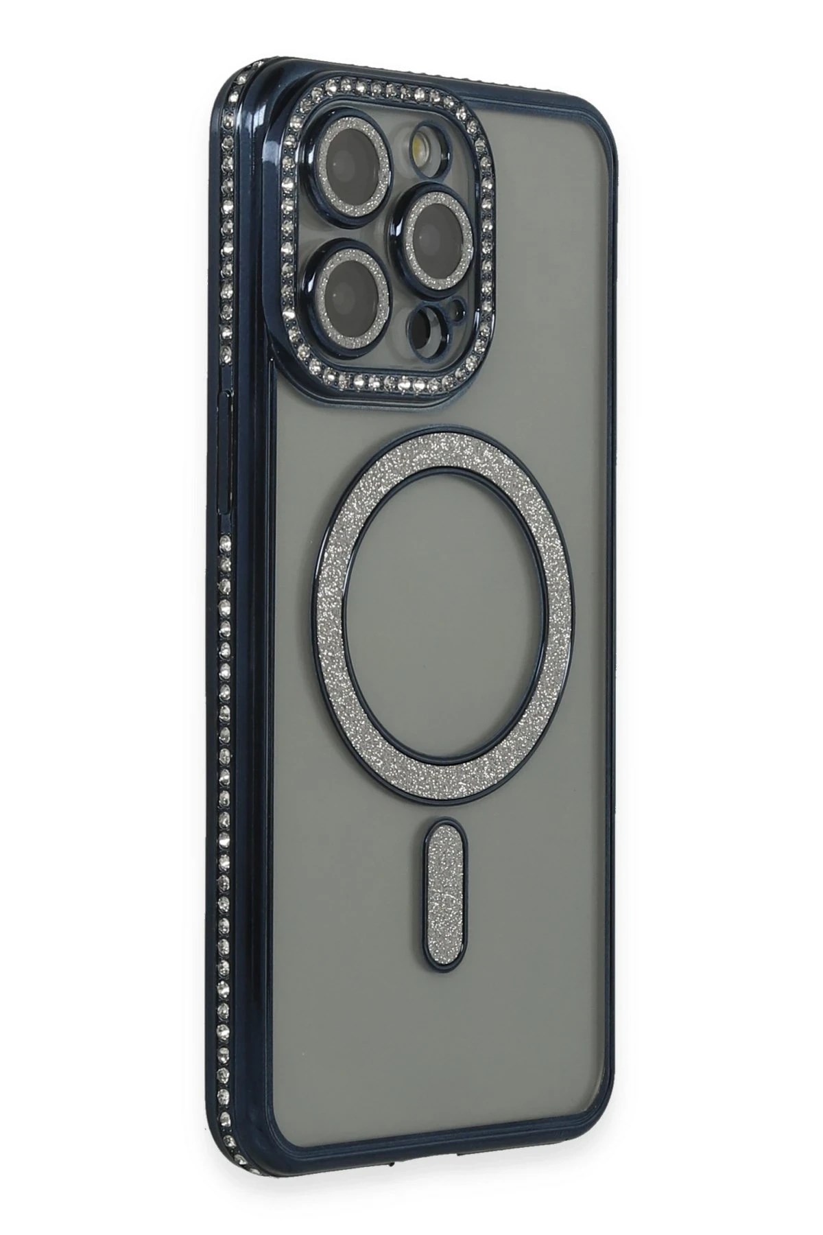 Mey İthalat®  iPhone 14 Pro Kılıf Joke Simli Magneticsafe Kılıf - Lacivert