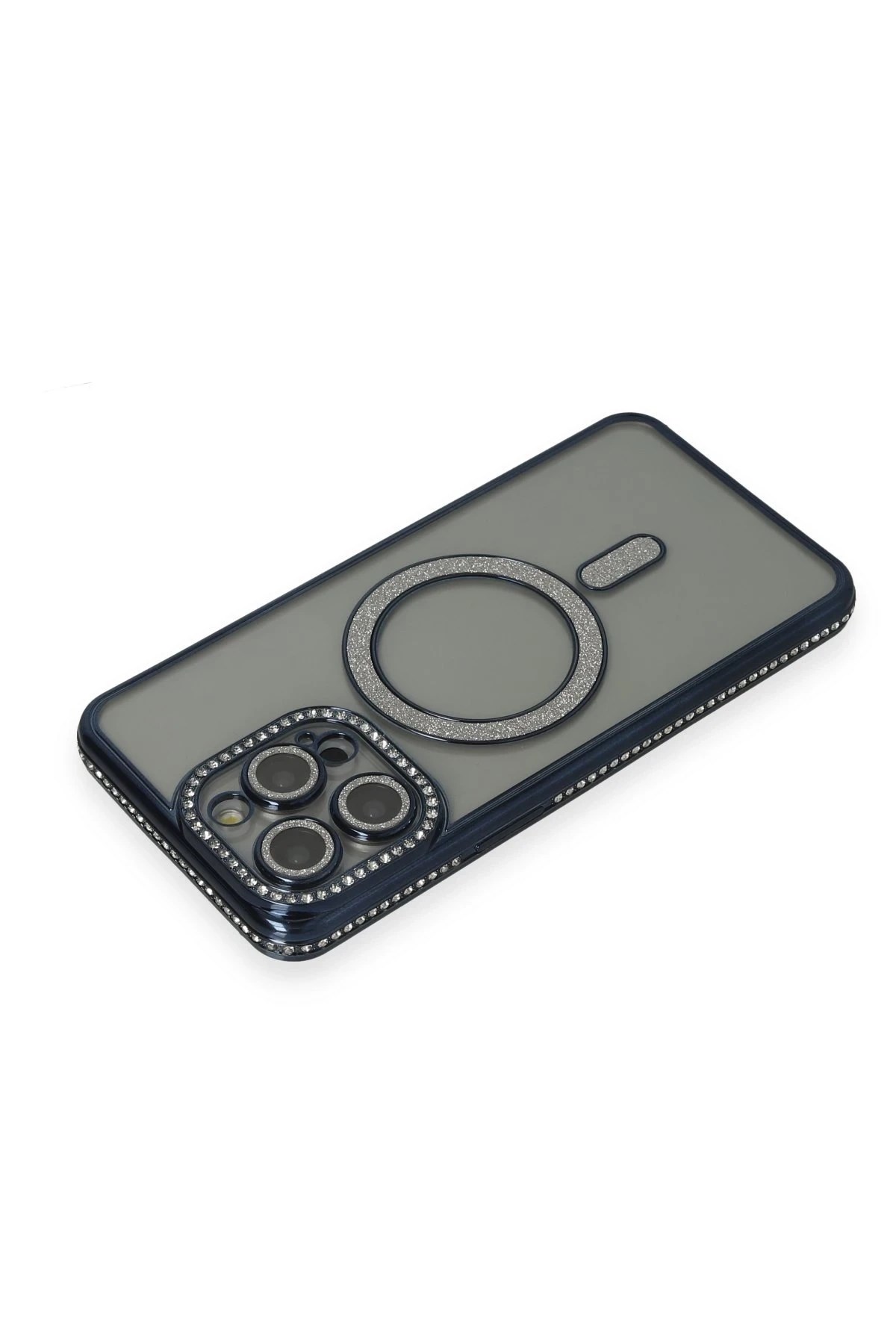 Mey İthalat®  iPhone 14 Pro Kılıf Joke Simli Magneticsafe Kılıf - Lacivert