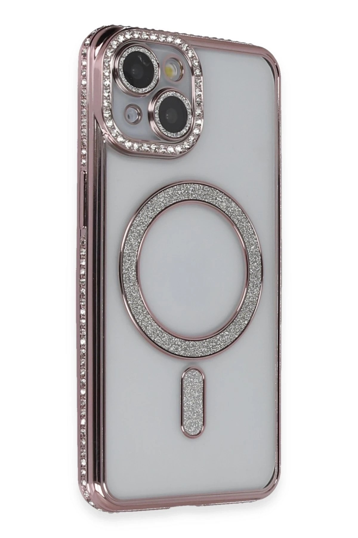 Mey İthalat®  iPhone 14 Kılıf Joke Simli Magneticsafe Kılıf - Pembe