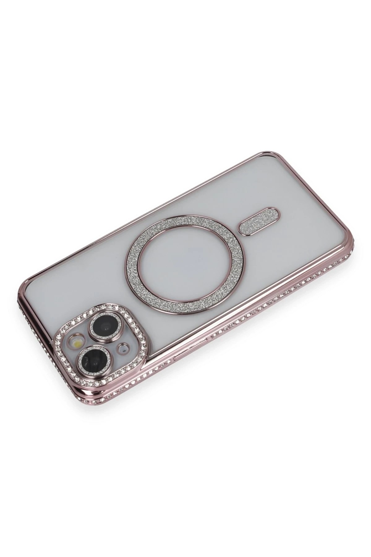 Mey İthalat®  iPhone 14 Kılıf Joke Simli Magneticsafe Kılıf - Pembe