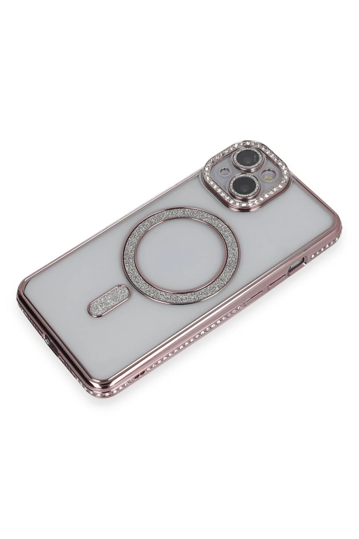 Mey İthalat®  iPhone 14 Kılıf Joke Simli Magneticsafe Kılıf - Pembe