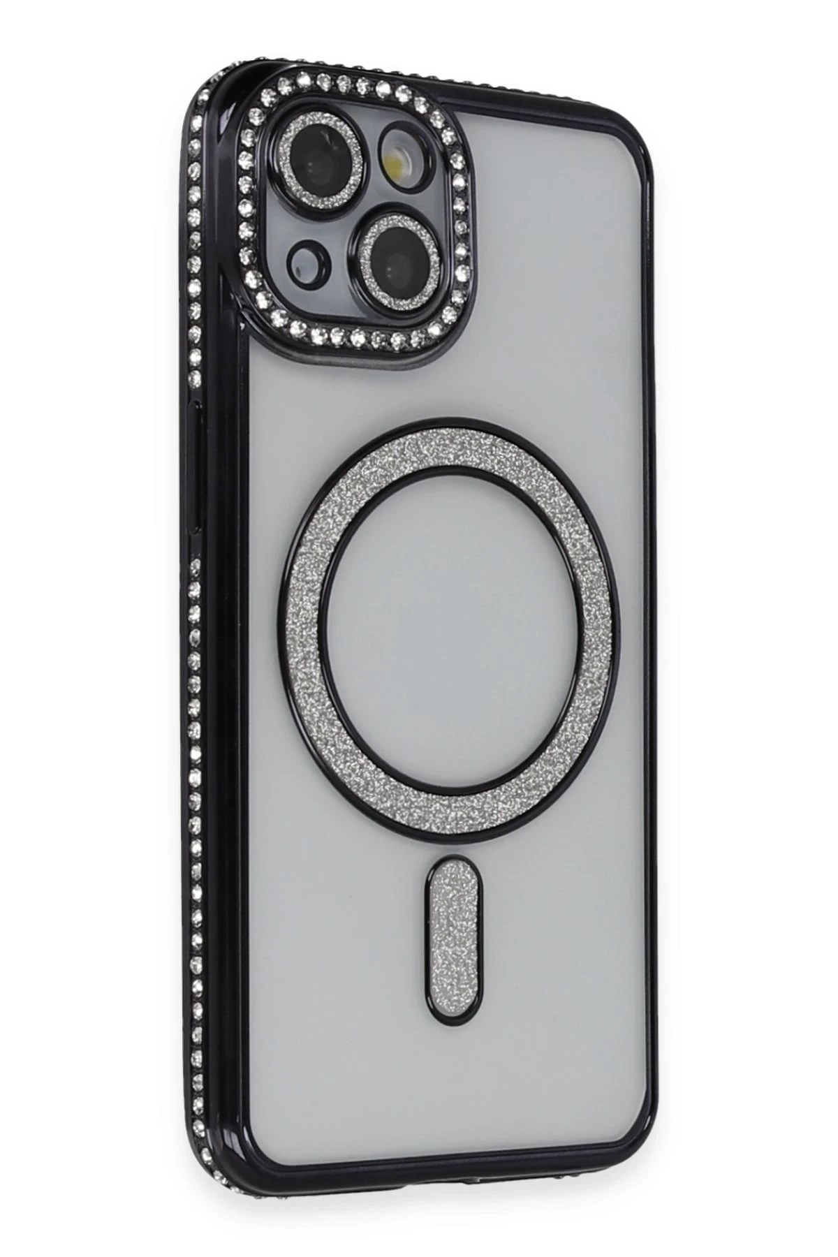 Mey İthalat®  iPhone 13 Kılıf Joke Simli Magneticsafe Kılıf - Siyah