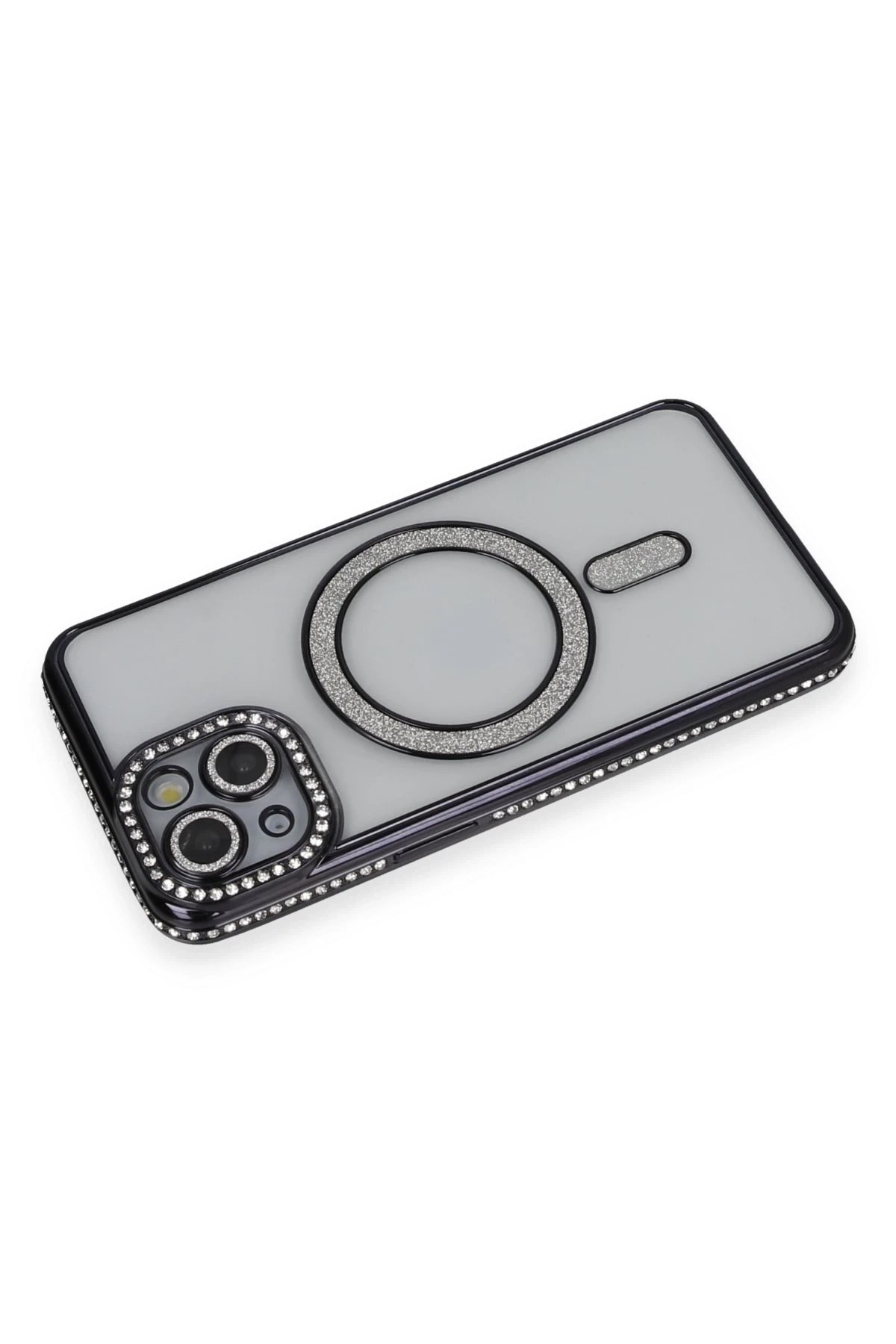 Mey İthalat®  iPhone 13 Kılıf Joke Simli Magneticsafe Kılıf - Siyah