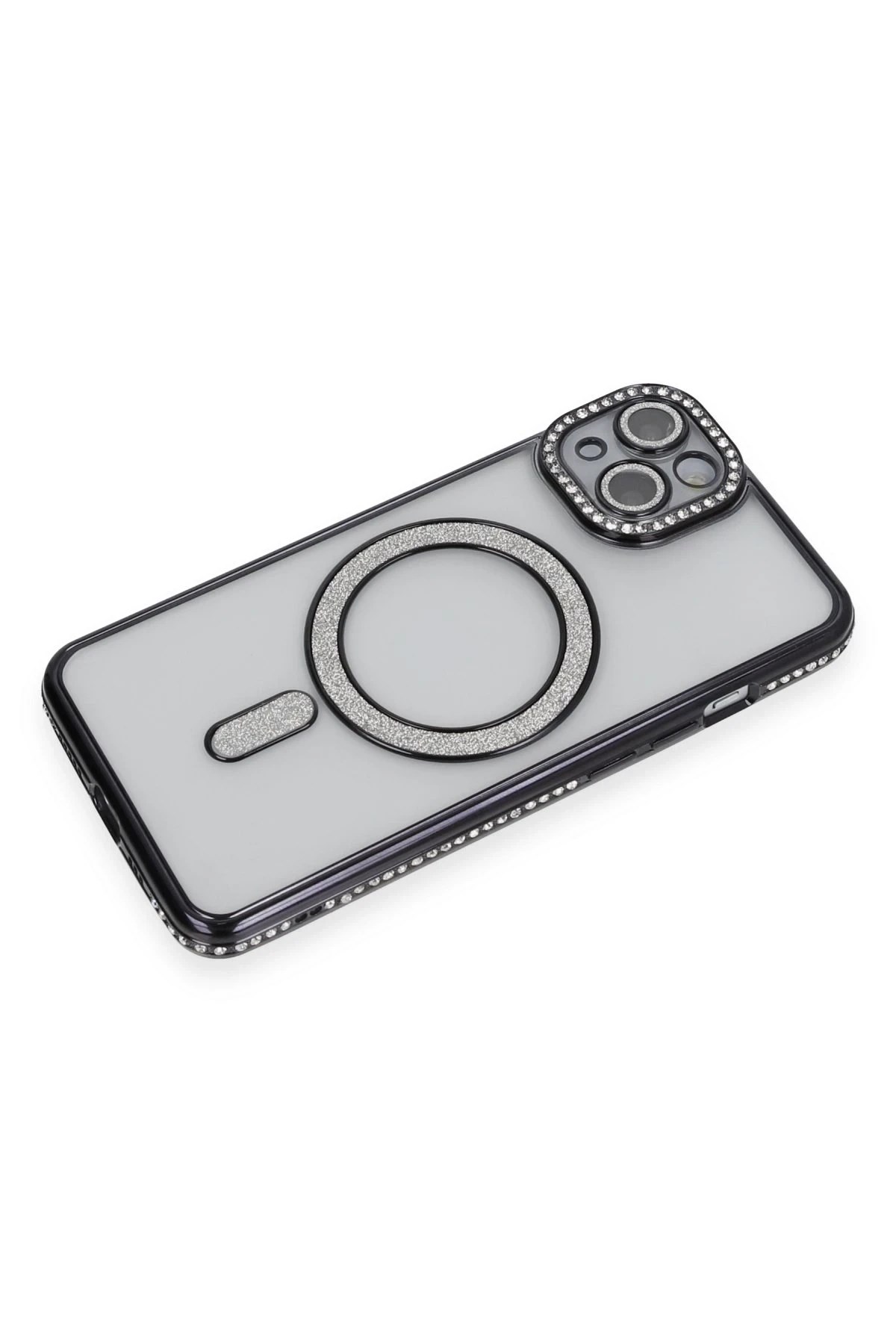 Mey İthalat®  iPhone 13 Kılıf Joke Simli Magneticsafe Kılıf - Siyah