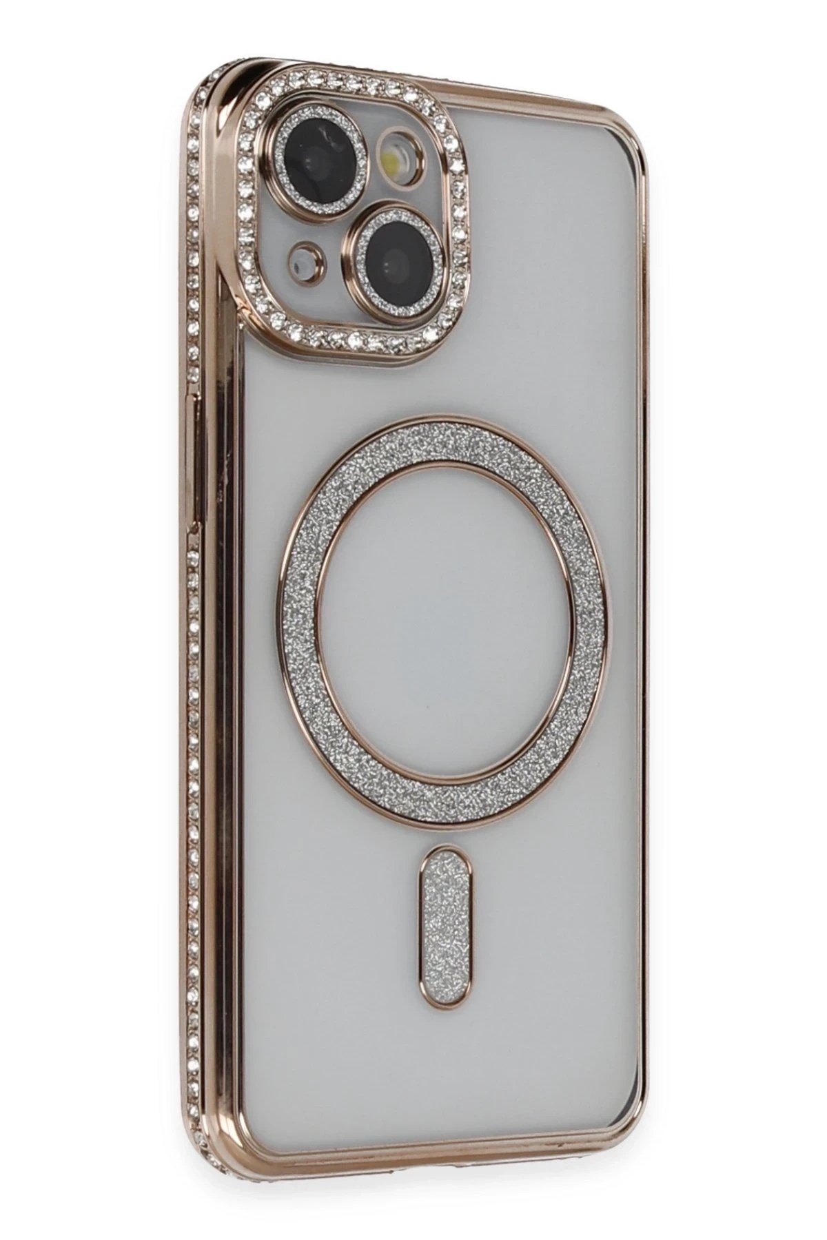 Mey İthalat®  iPhone 13 Kılıf Joke Simli Magneticsafe Kılıf - Gold