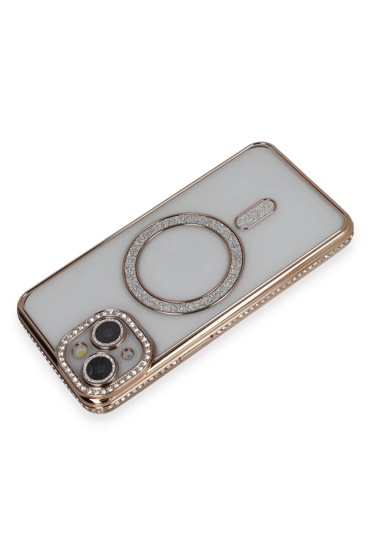 Mey İthalat®  iPhone 13 Kılıf Joke Simli Magneticsafe Kılıf - Gold