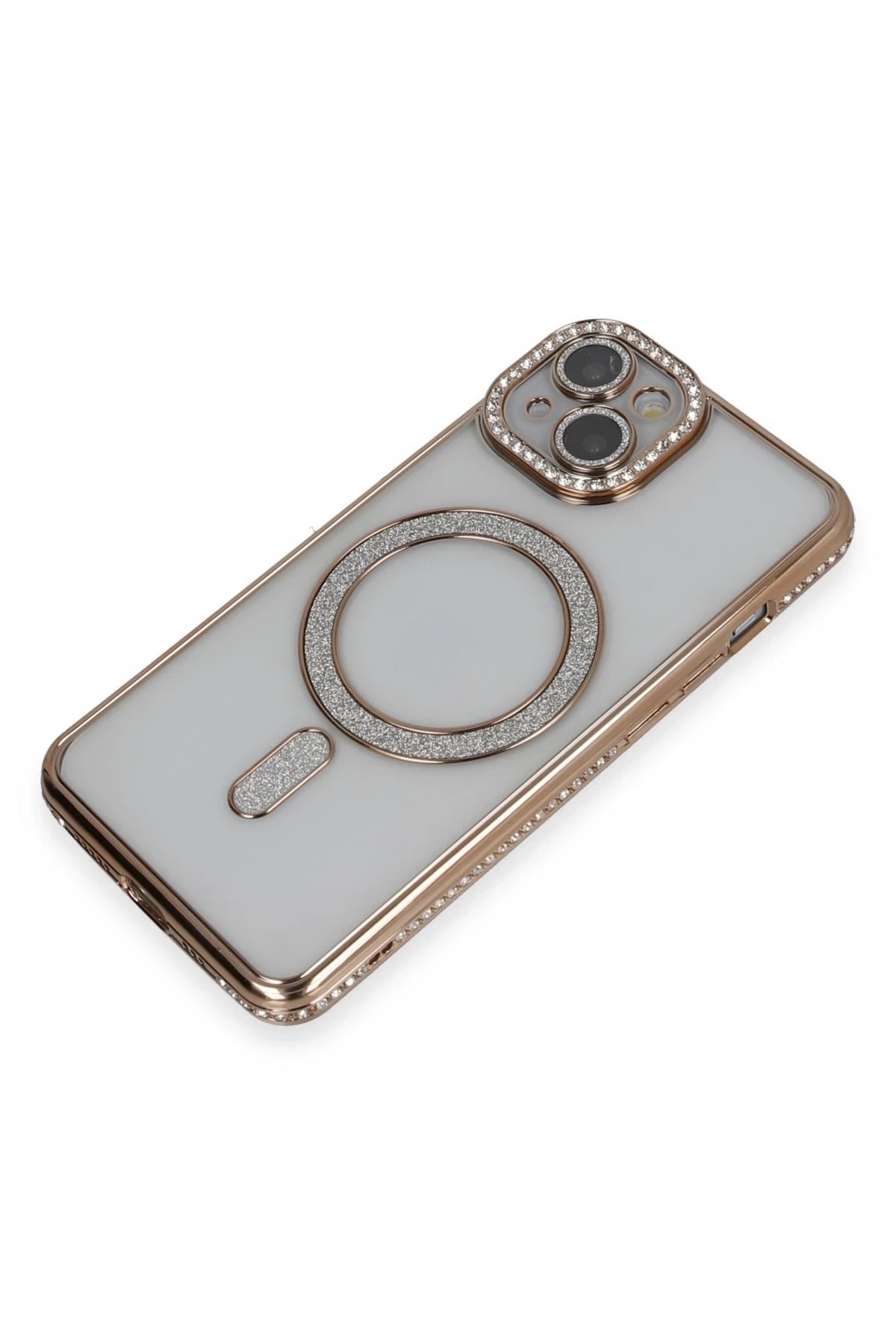 Mey İthalat®  iPhone 13 Kılıf Joke Simli Magneticsafe Kılıf - Gold