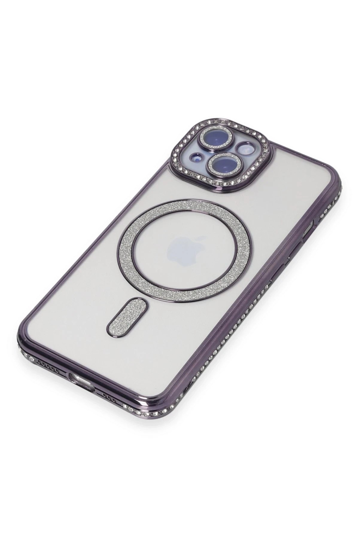 Mey İthalat®  iPhone 13 Kılıf Joke Simli Magneticsafe Kılıf - Derin Mor
