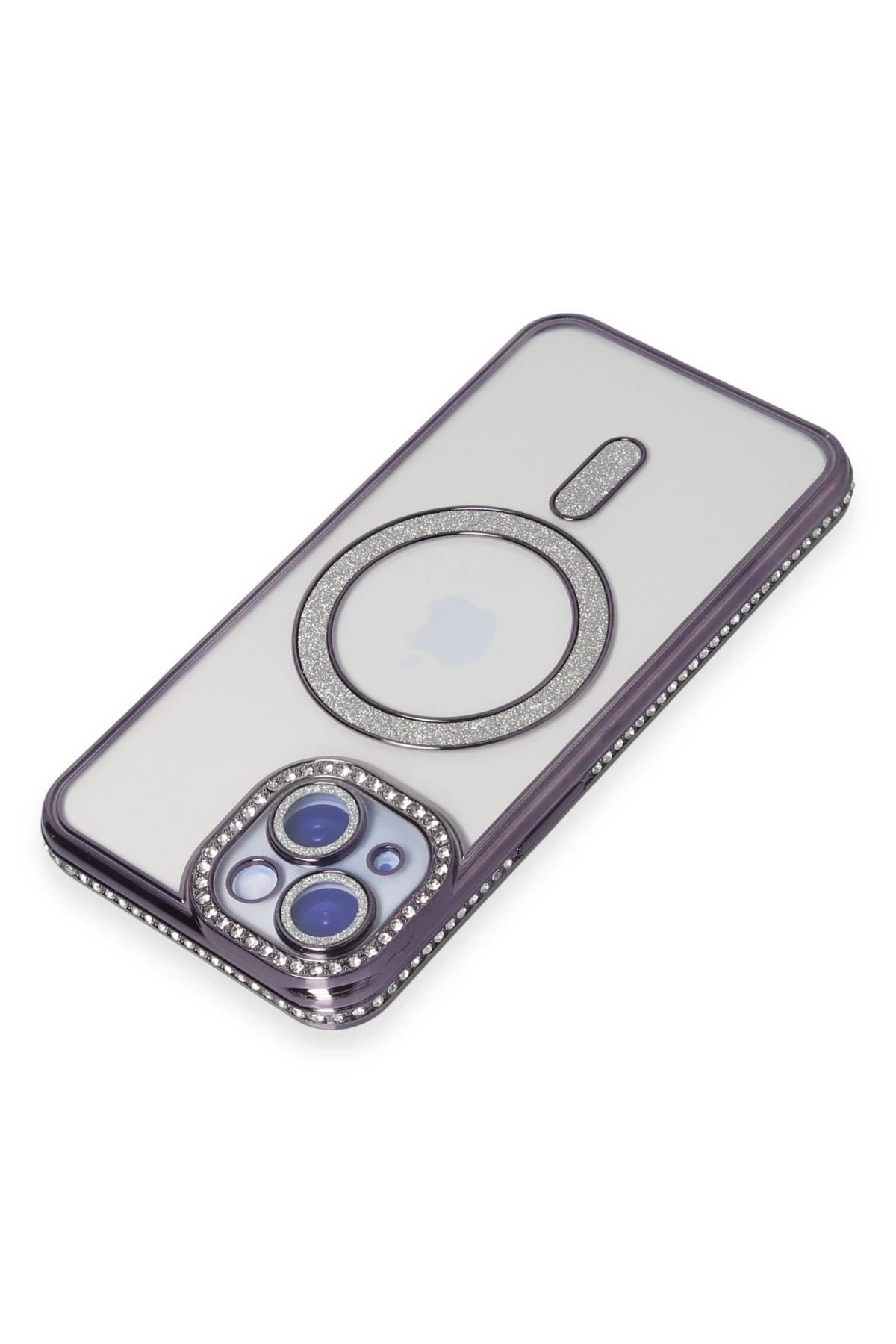 Mey İthalat®  iPhone 13 Kılıf Joke Simli Magneticsafe Kılıf - Derin Mor
