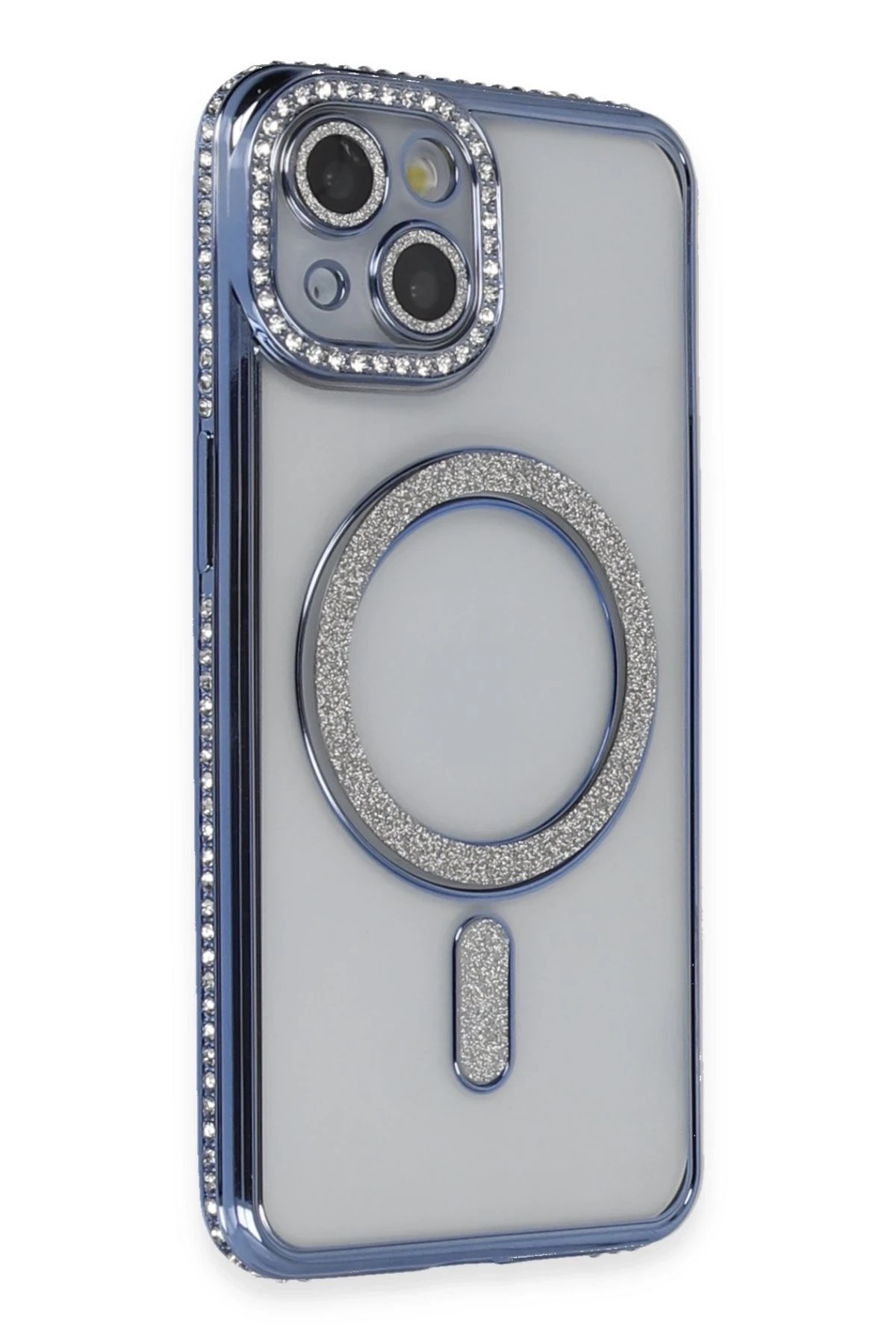 Mey İthalat®  iPhone 13 Kılıf Joke Simli Magneticsafe Kılıf - Mavi
