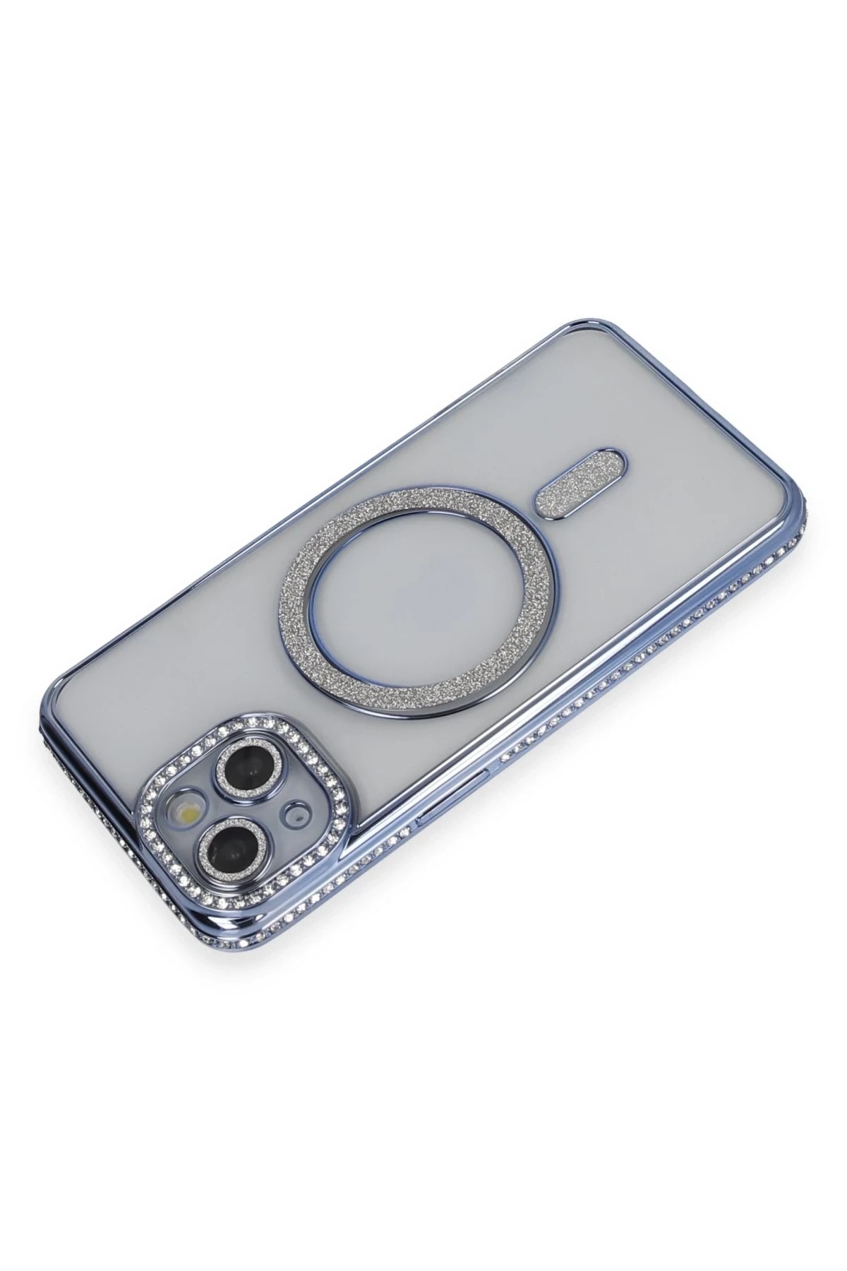Mey İthalat®  iPhone 13 Kılıf Joke Simli Magneticsafe Kılıf - Mavi